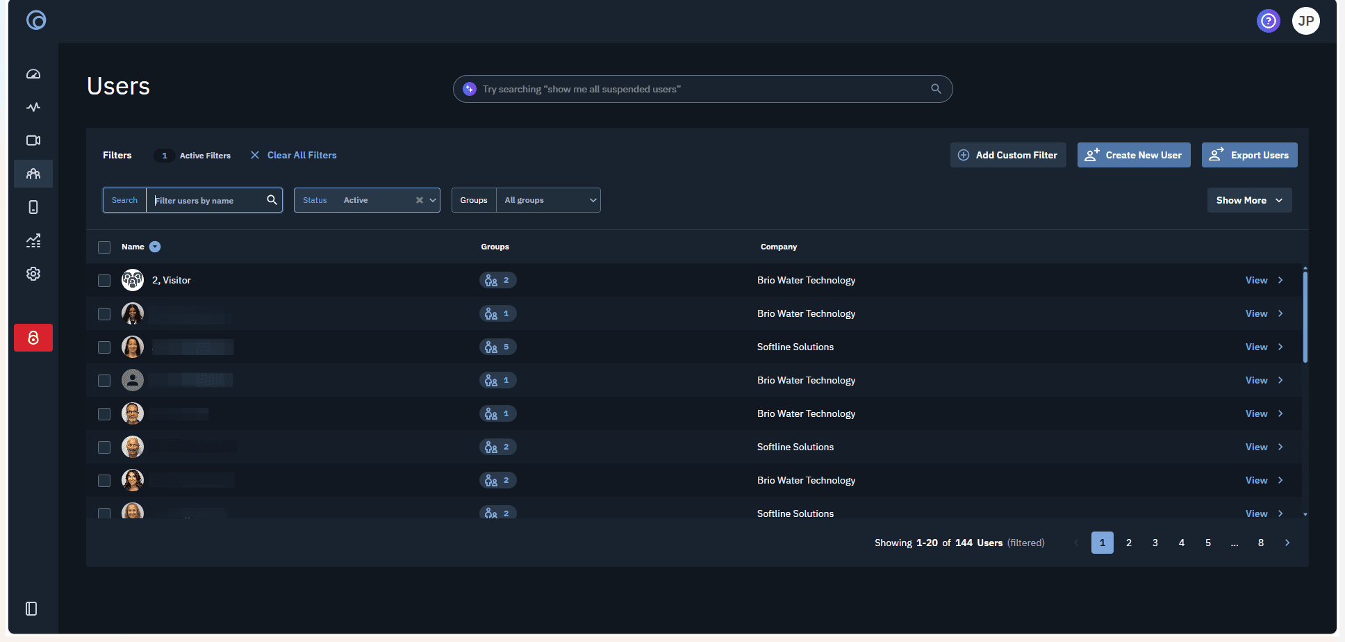Step #2: Click Filter users by name and search for the user you want to suspend.