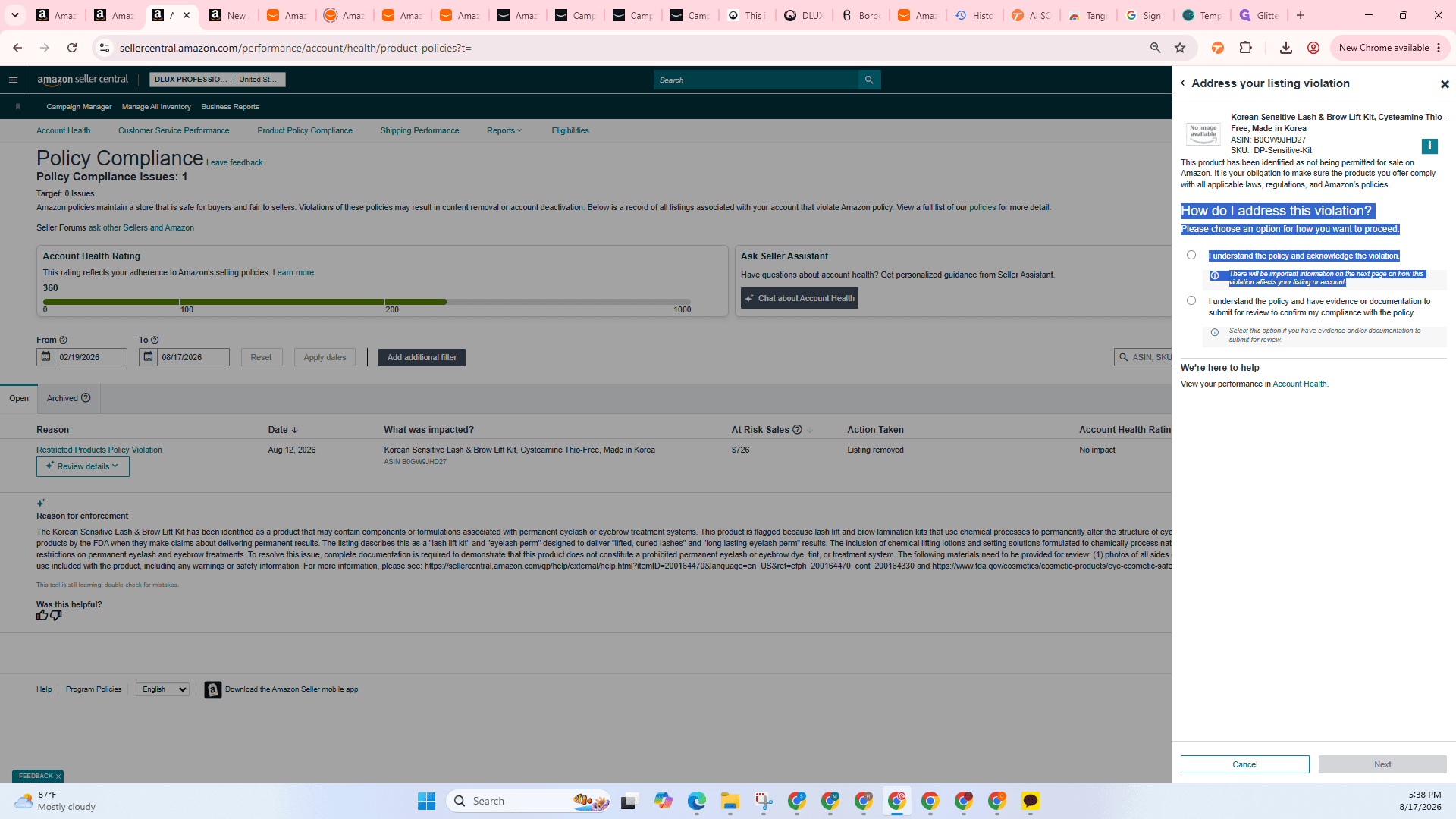 Step #6: Select the option to acknowledge the violation, upload your documentation, and submit your appeal.