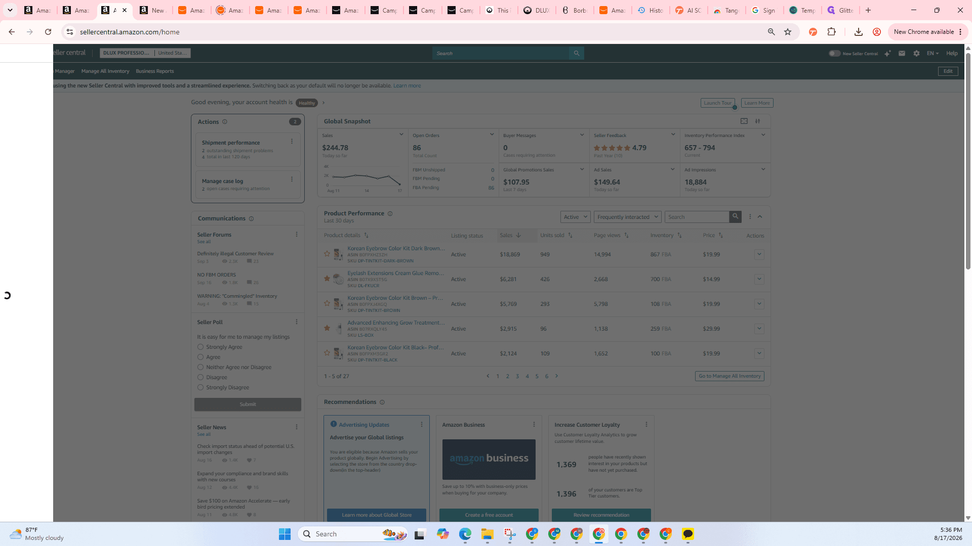 Step #1: Click the Menu icon in the top navigation bar of Amazon Seller Central.