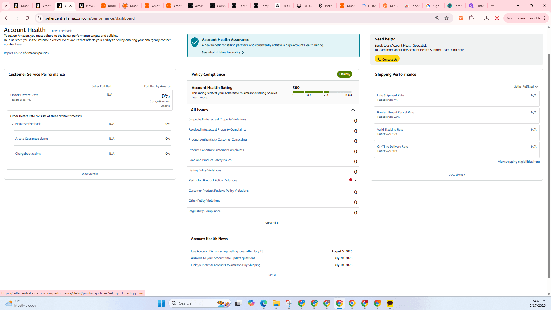 Step #3: Click on a specific issue category, such as Restricted Product Policy Violations, to view the individual compliance issues on your account.