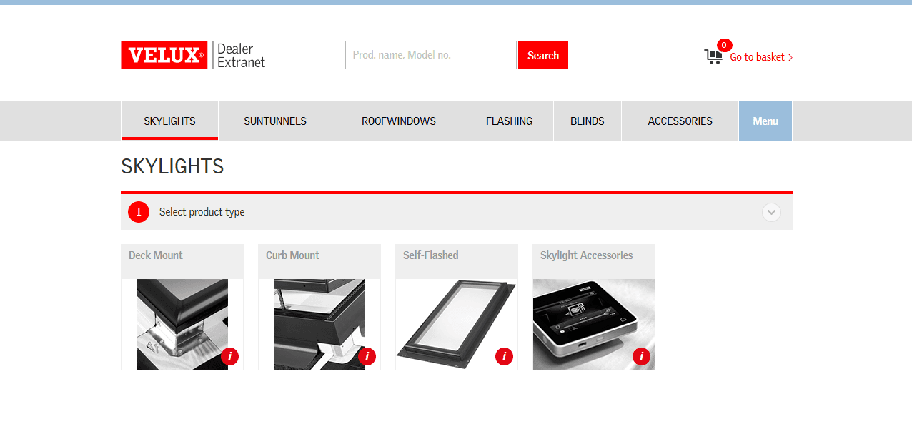 Step #3: For example, to search for a VSS C06 skylight choose the deck mount option.