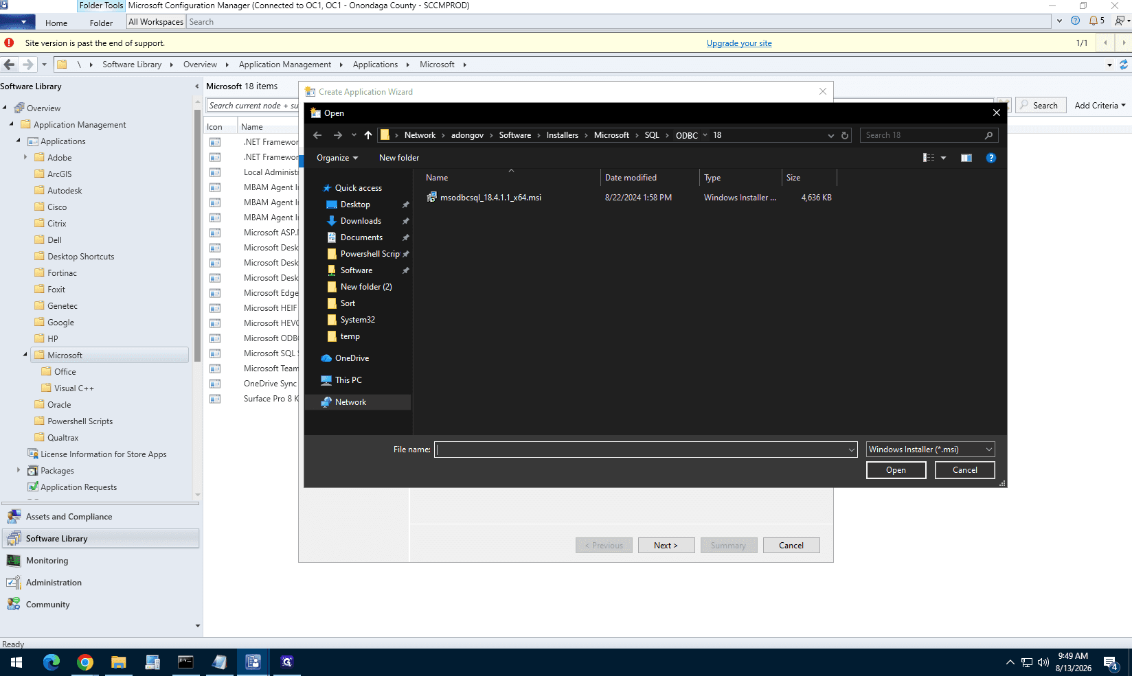 Step #2: Browse to your network share and select the msodbcsql_17.10.6.1_x64.msi installer file.