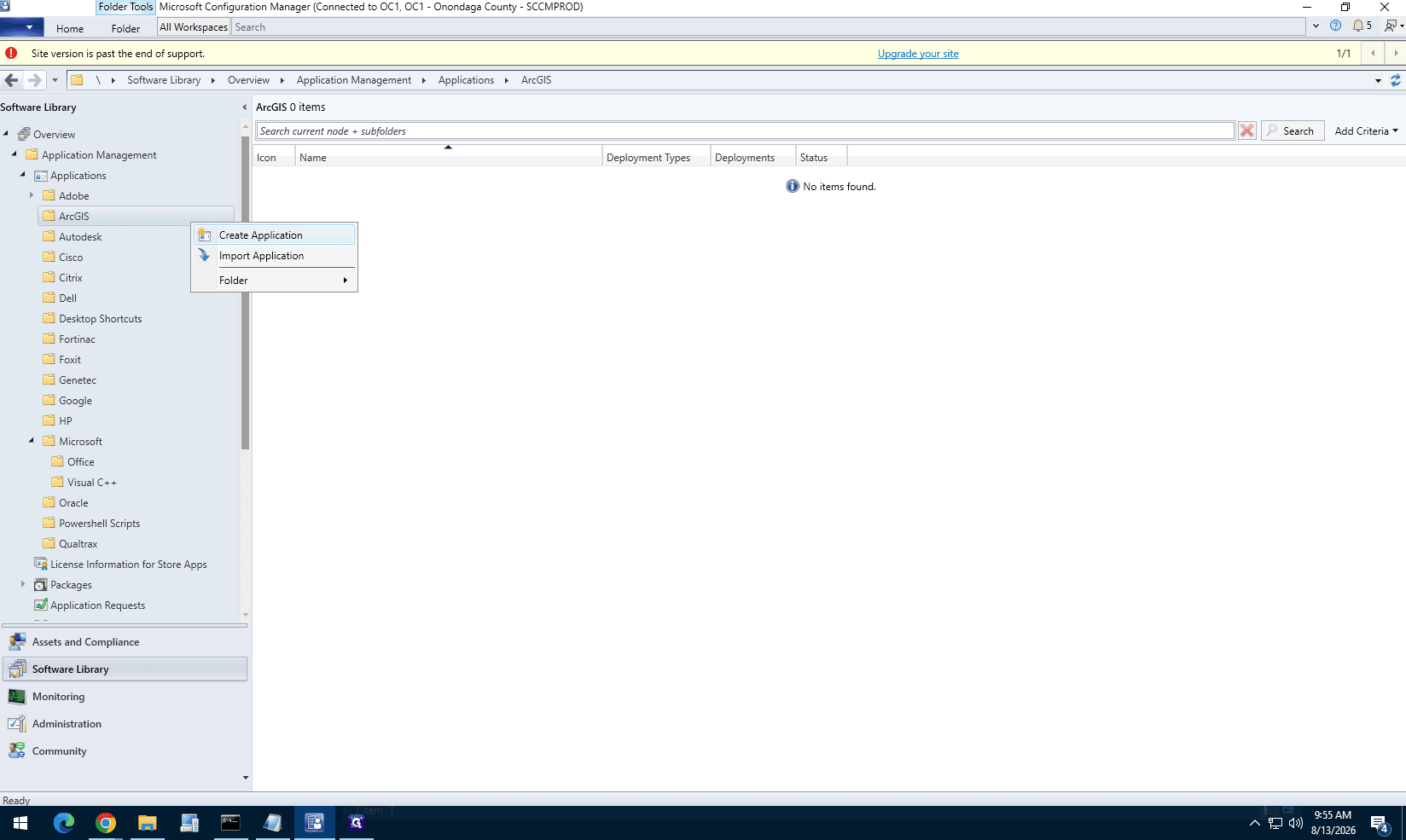 Step #11: Right-click the ArcGIS folder in the Software Library and select Create Application.