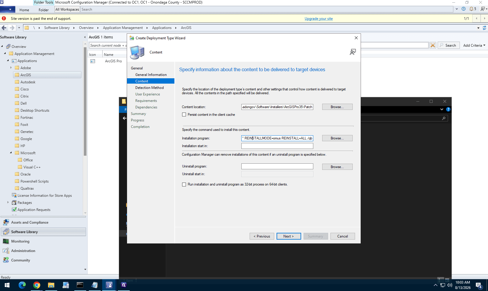 Step #22: Enter the patch installation command, ensuring you use the correct flags: msiexec.exe /p "ArcGIS_Pro_357_198657.msp" REINSTALLMODE=omus REINSTALL=ALL /qb.