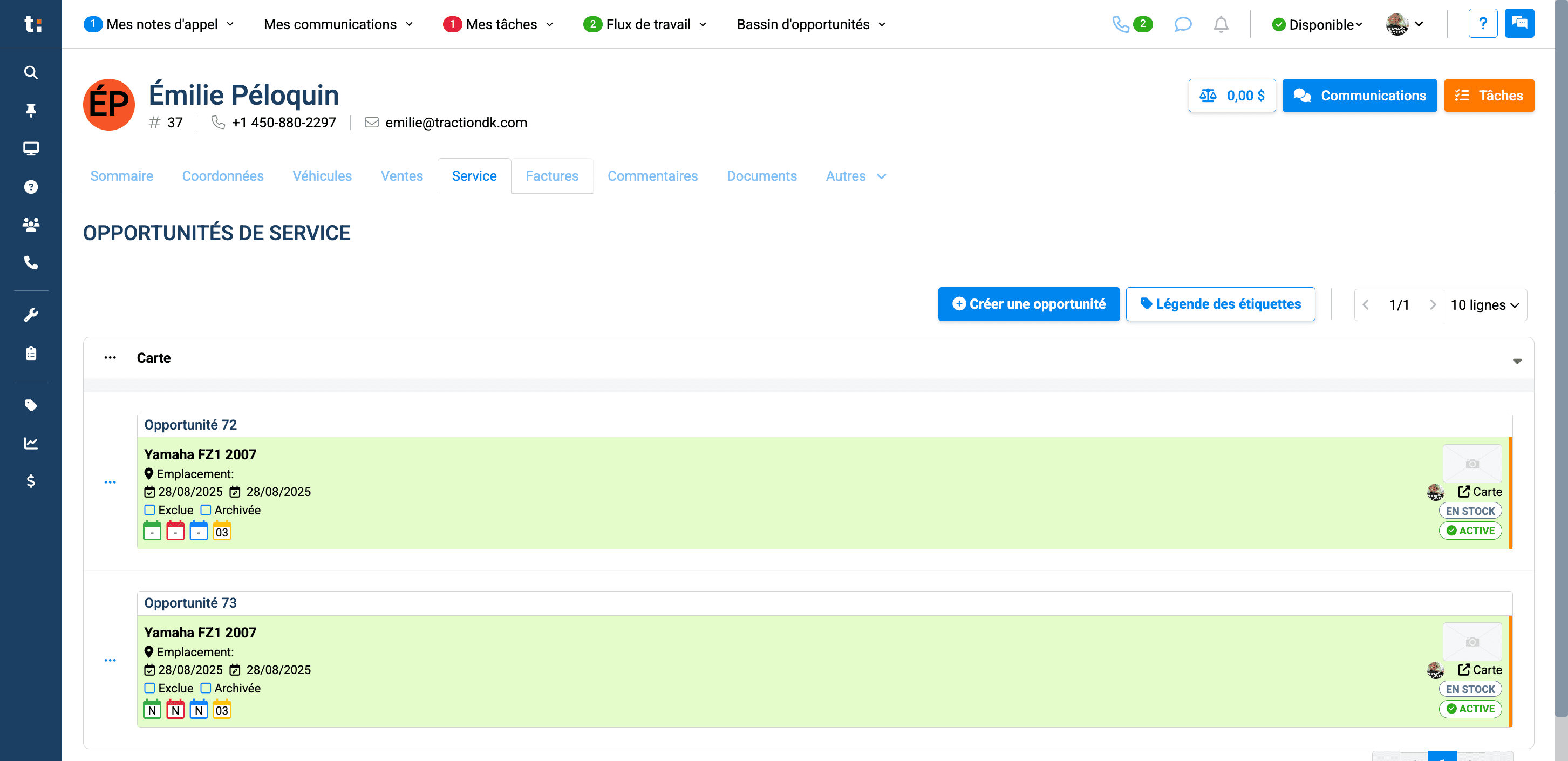 Step #7: Vous trouverez toutes les opportunités de service dans l'onglet "service"