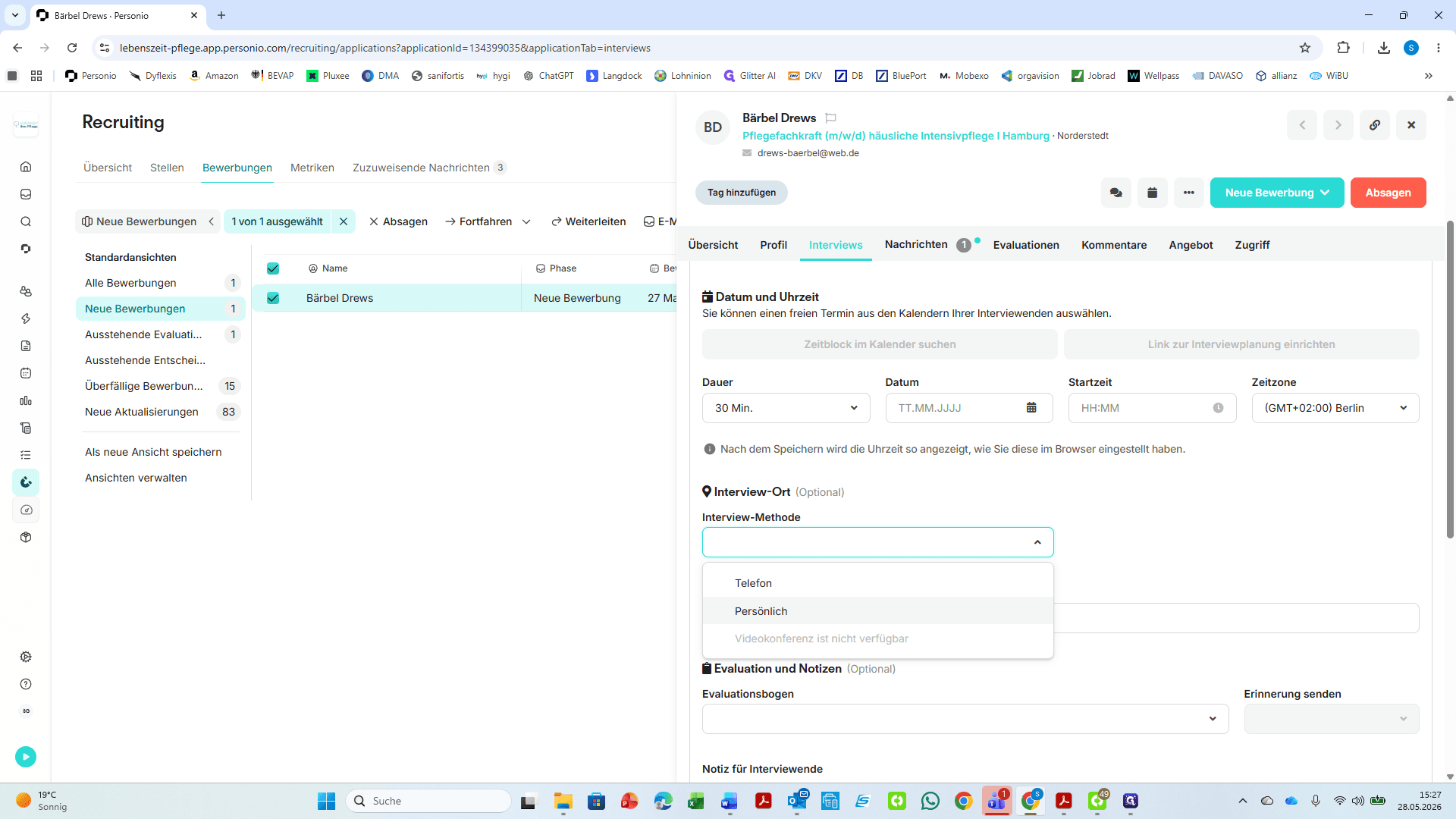 Step #10: Öffnen Sie das Dropdown-Menü Interview-Methode.