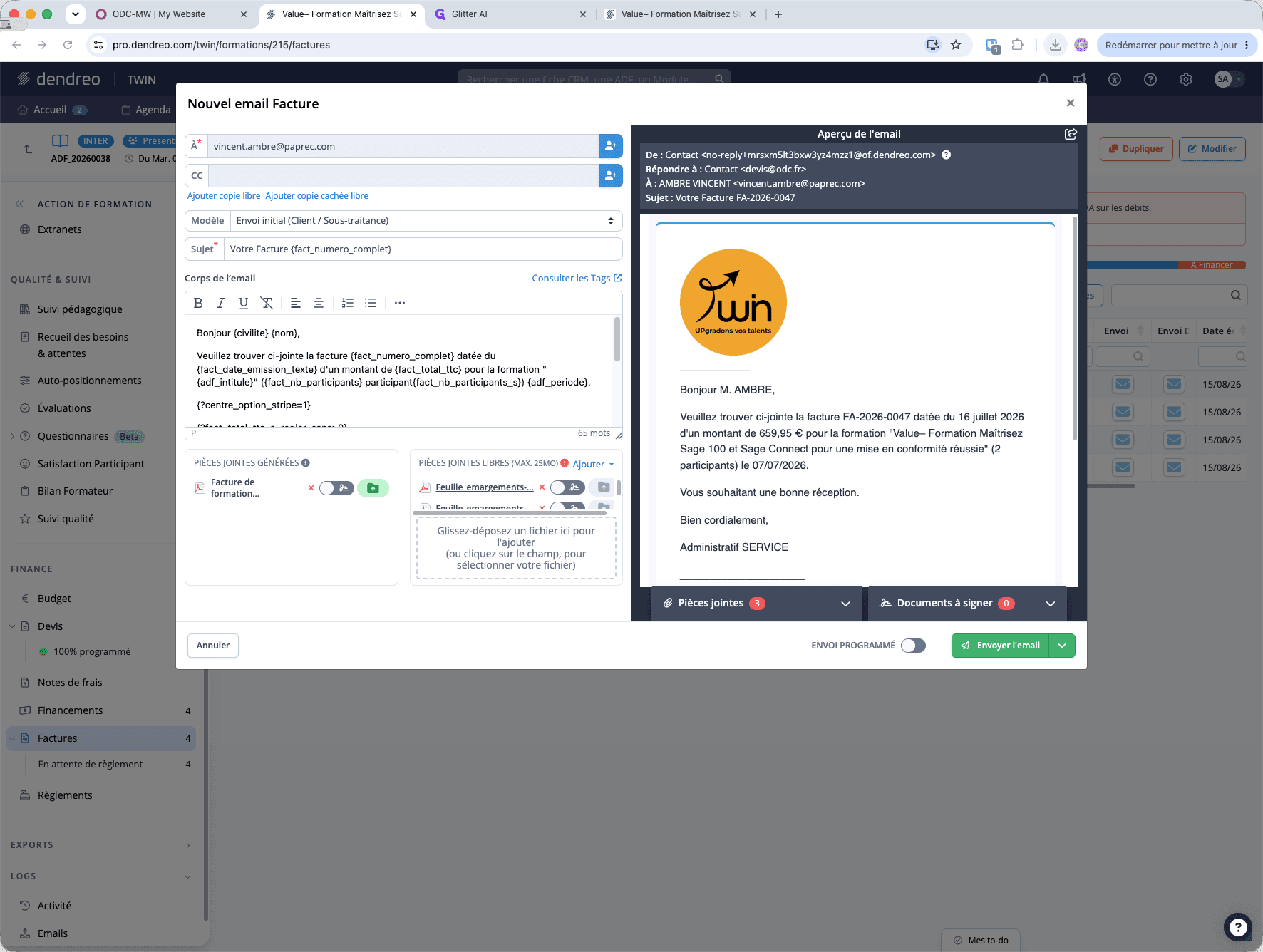 Step #11: Cliquez sur l'icône d'envoi par email située sur la ligne de la facture que vous souhaitez transmettre au client.