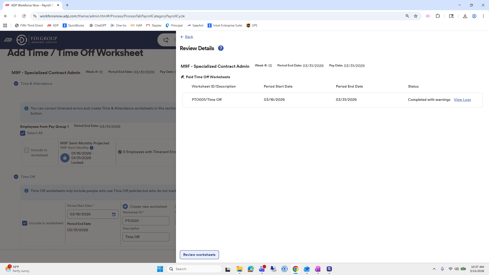Step #39: Click on "Review worksheets"
