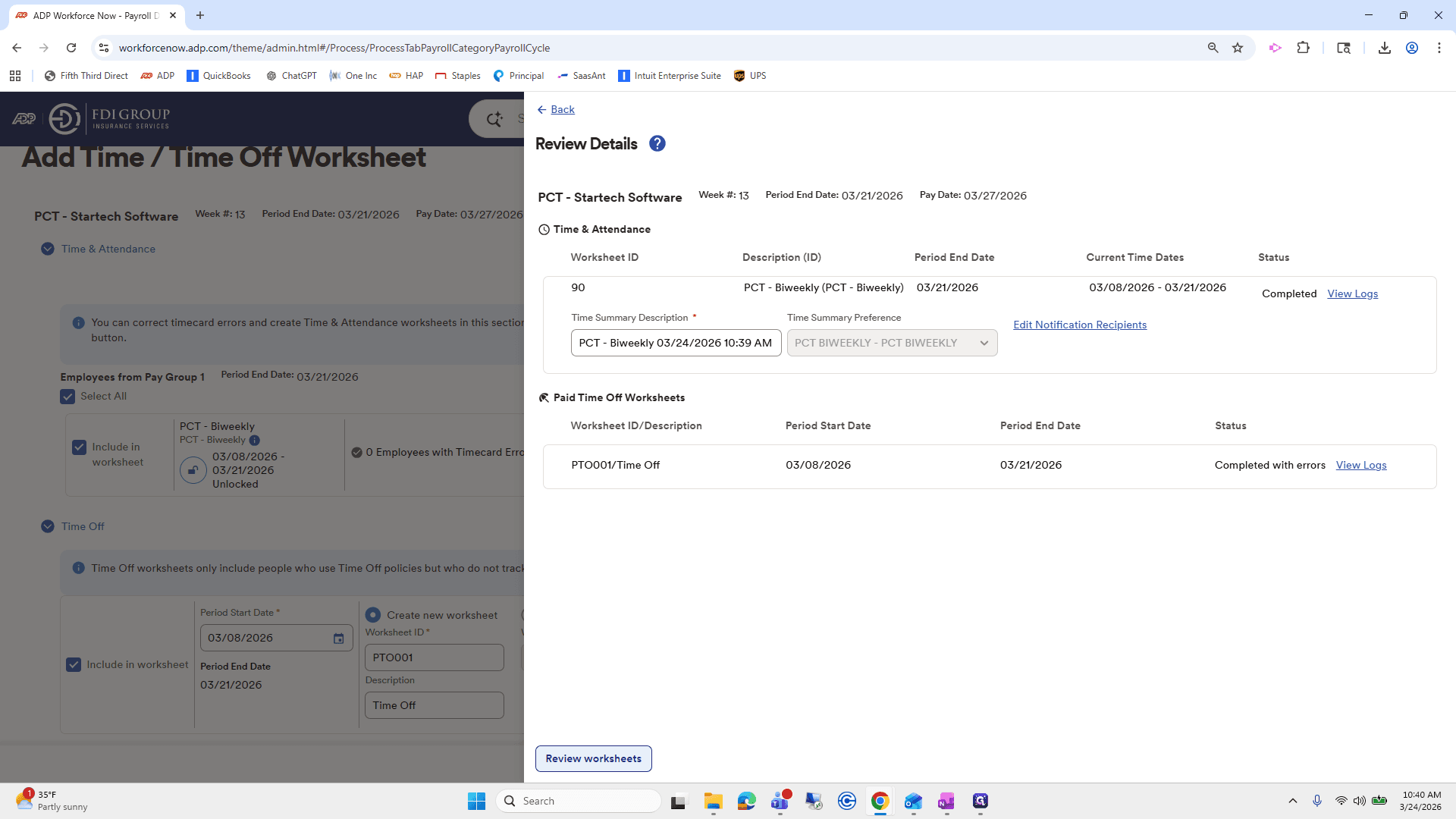 Step #64: Click on "Review worksheets"