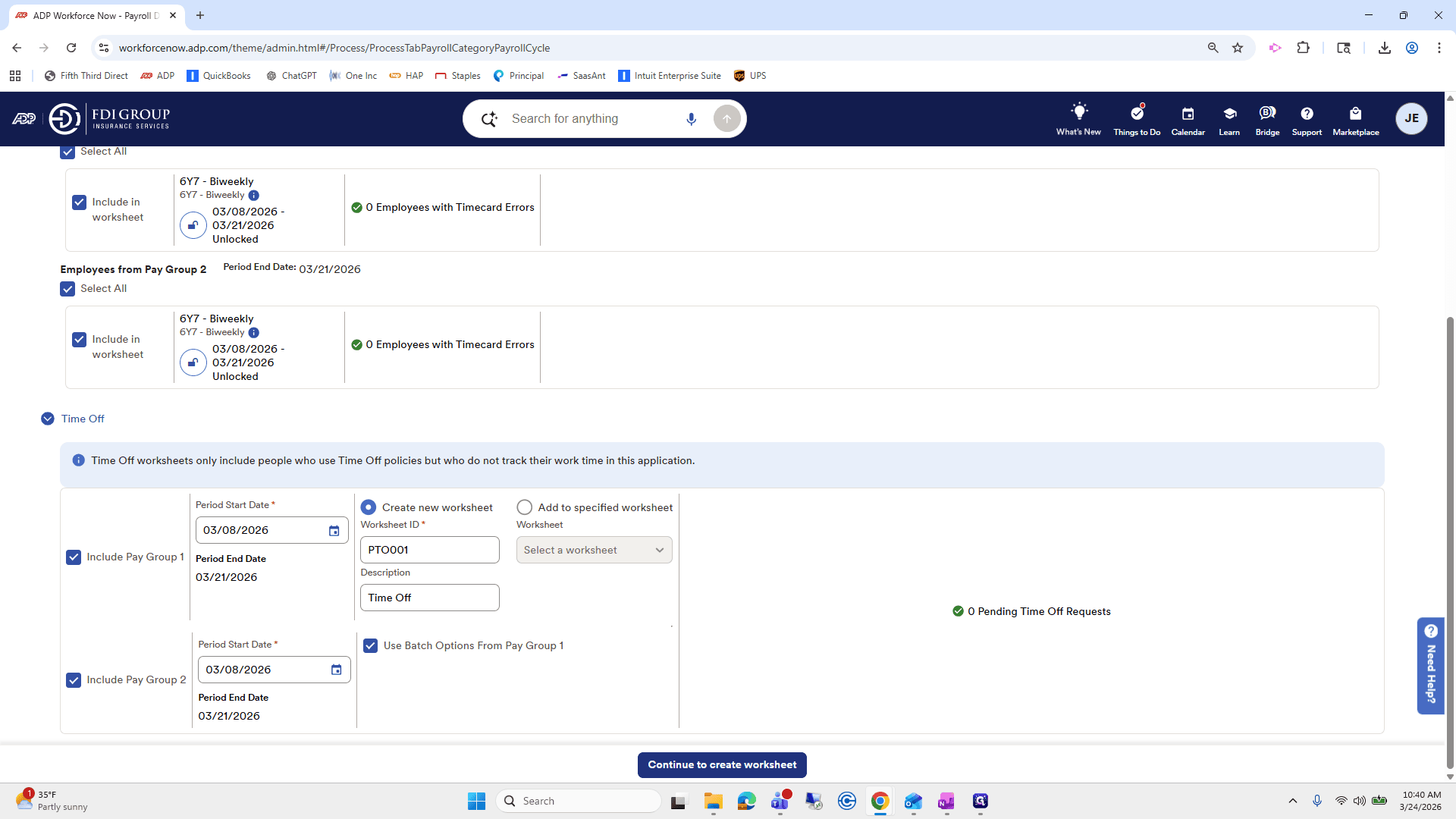 Step #73: Click on "Continue to create worksheet"
