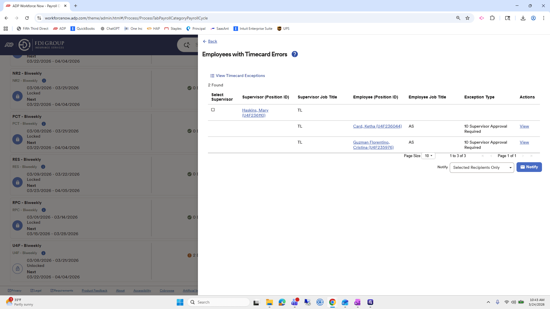 Step #113: Click on "View Timecard Exceptions"
