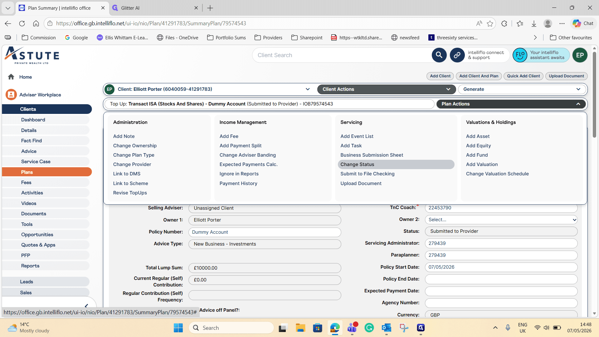 Step #12: Open the Plan Actions menu and click Change Status.