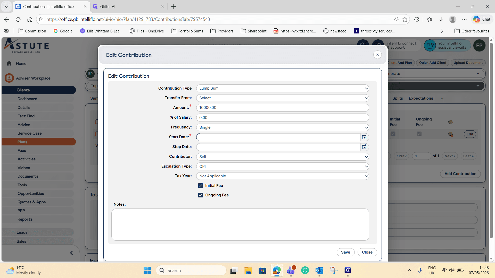Step #6: Enter the Start Date for the contribution (e.g., 07/05/2026).