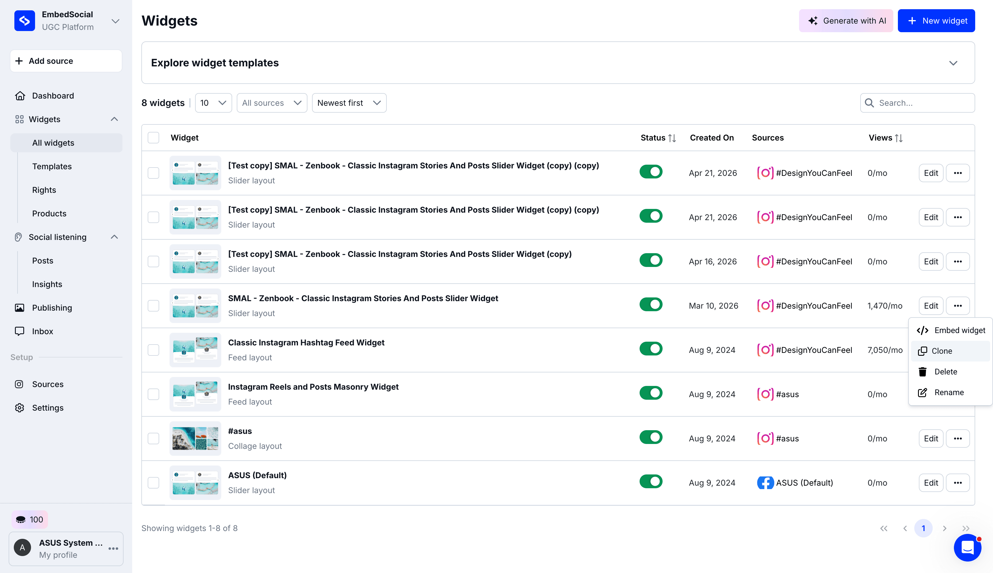 Step #2: Select Clone from the dropdown menu.