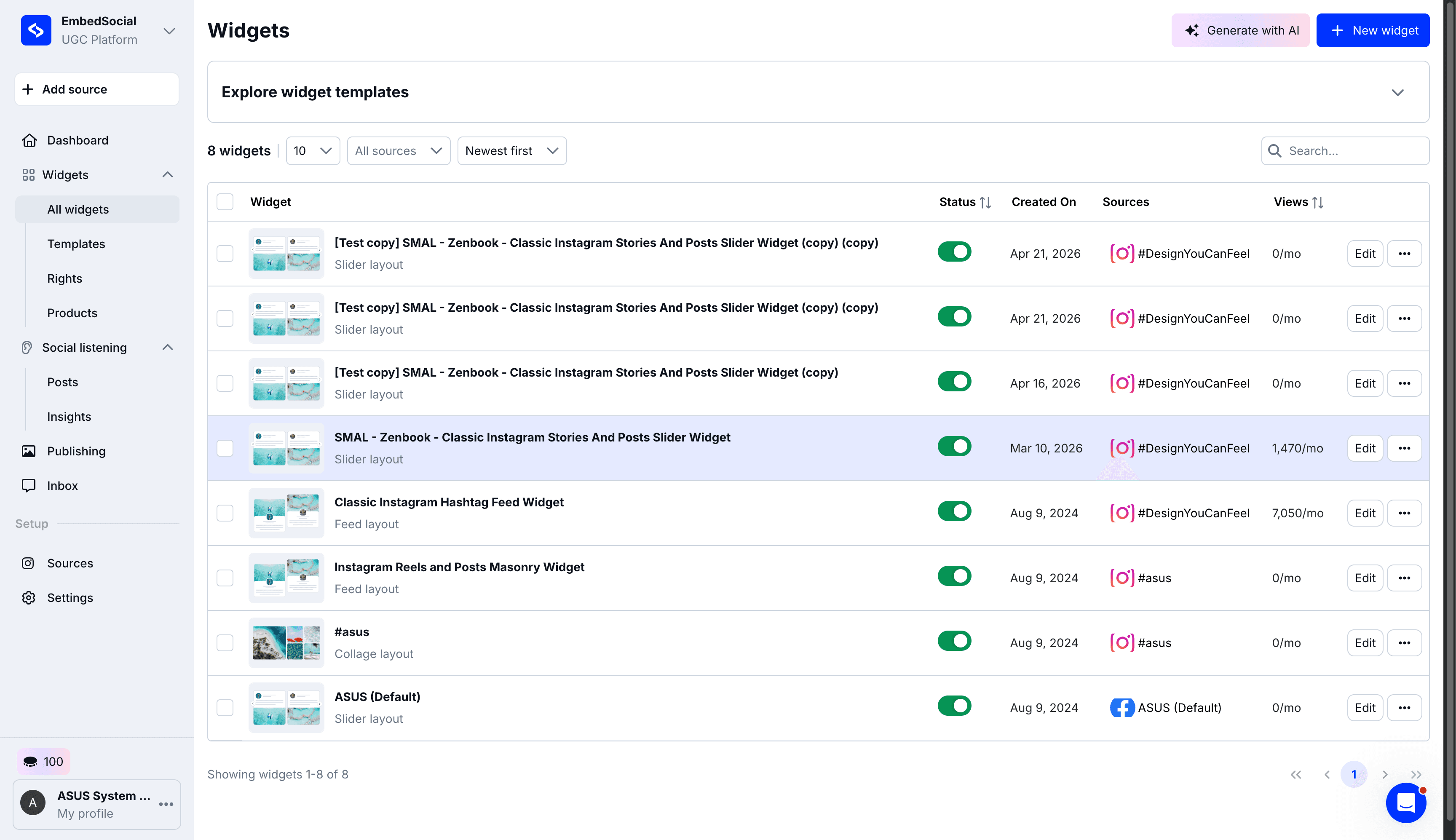 Step #1: Click the options menu next to the Edit button for the widget you want to duplicate.