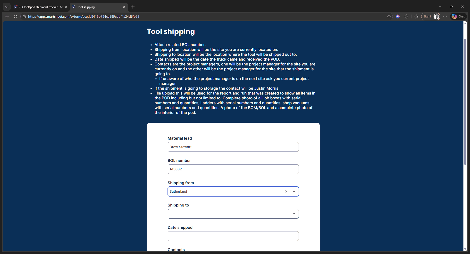 Step #4: Click "Shipping to" then click the site you are shipping to