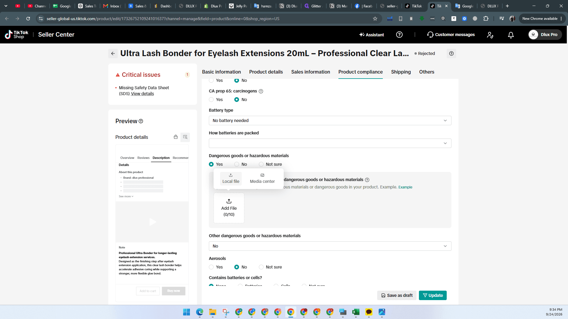 Step #3: Click Local file to open the file selector.