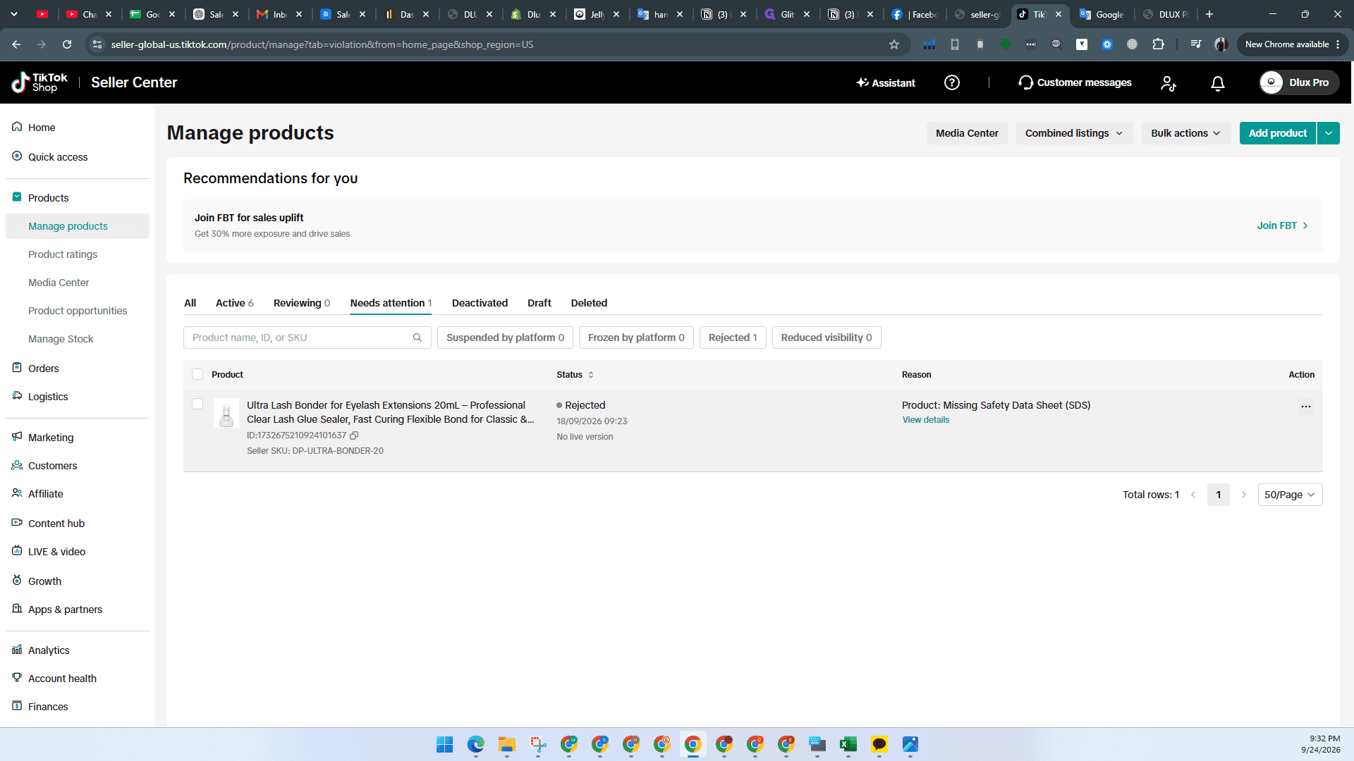 Step #3: Click View details in the Reason column to inspect the rejection reason.