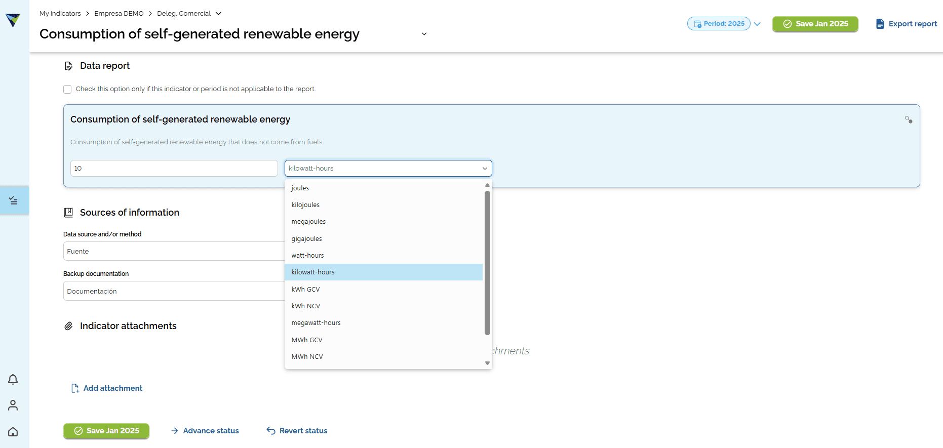 Step #5: After you select the indicator, complete the data. The next image shows an example.