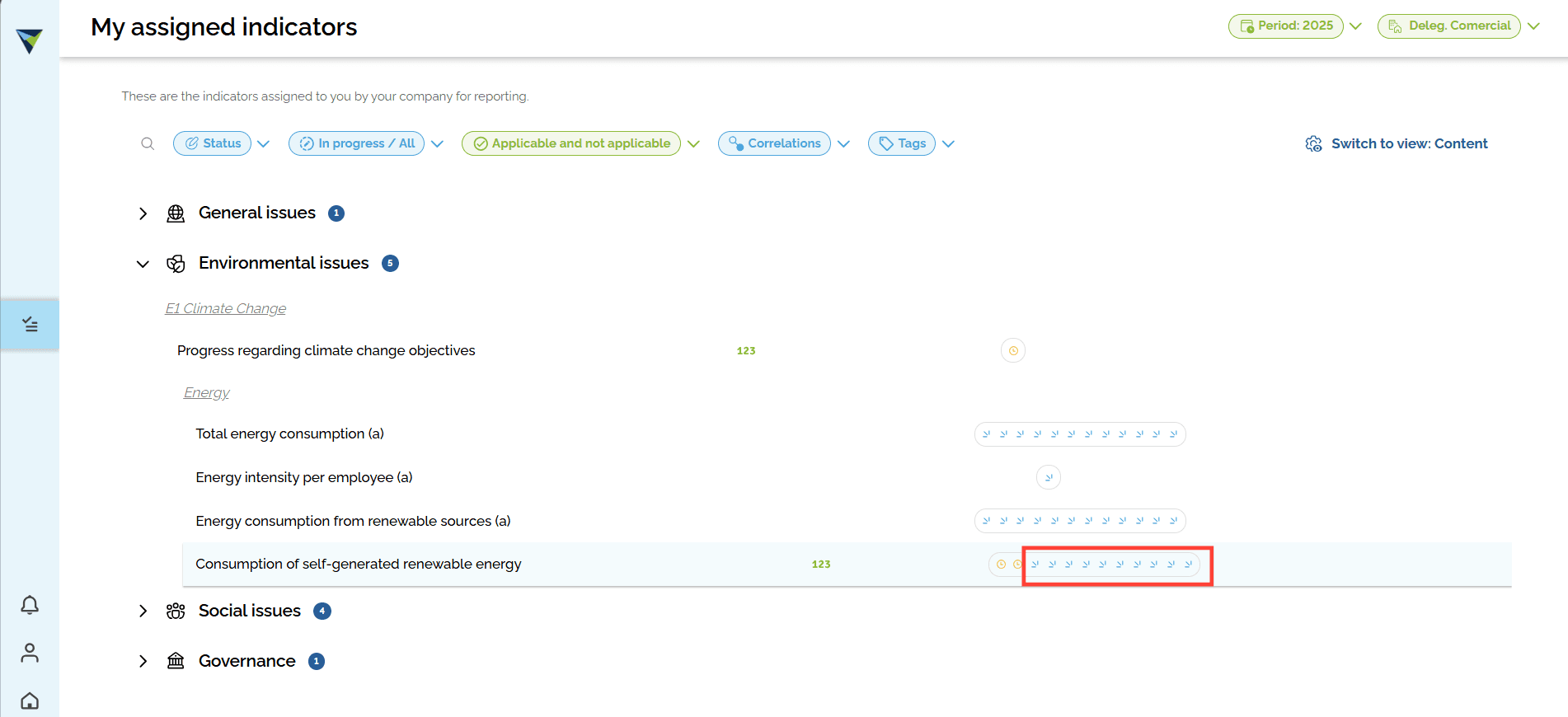 Step #4: From the list of assigned indicators, select the one you want to complete. It will have the status "New".
