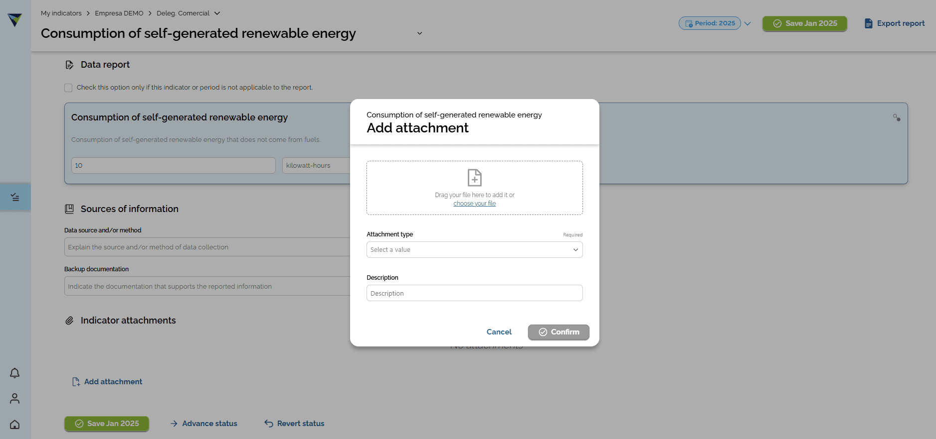 Step #7: You can also click "Add attachment" to add all the evidence needed for later validation. For example, invoices, meeting minutes, reports, and so on.
