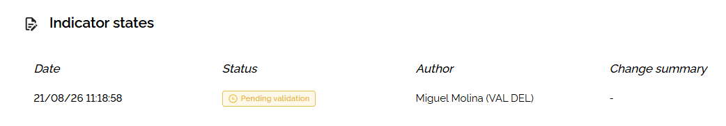 Step #10: At the bottom, you can see the date of the status change, the new status "Pending validation", the author or person responsible for the change, and the summary you added.