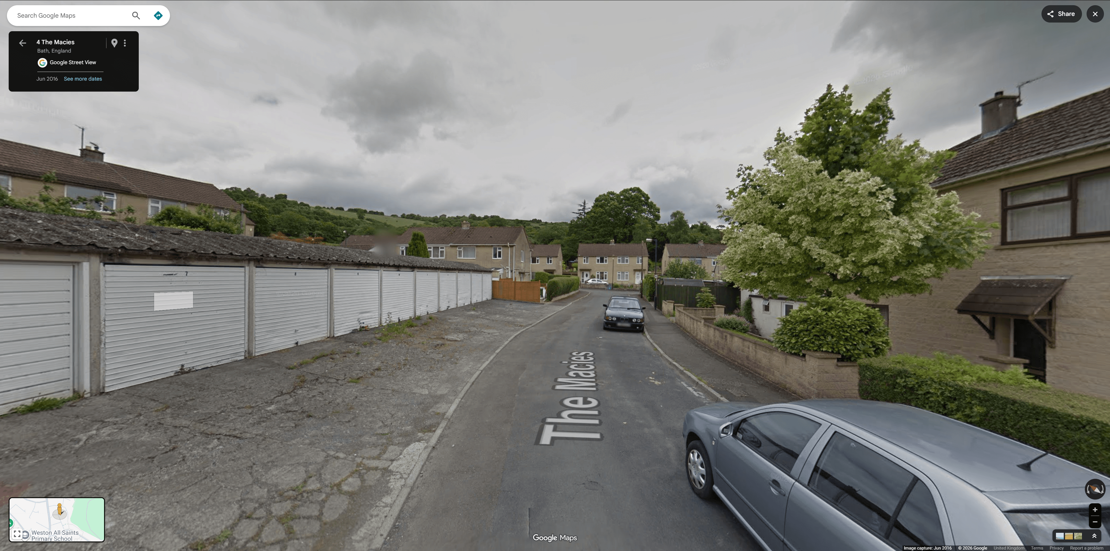 Step #23: Drop the Street View pegman onto the road next to the garage block