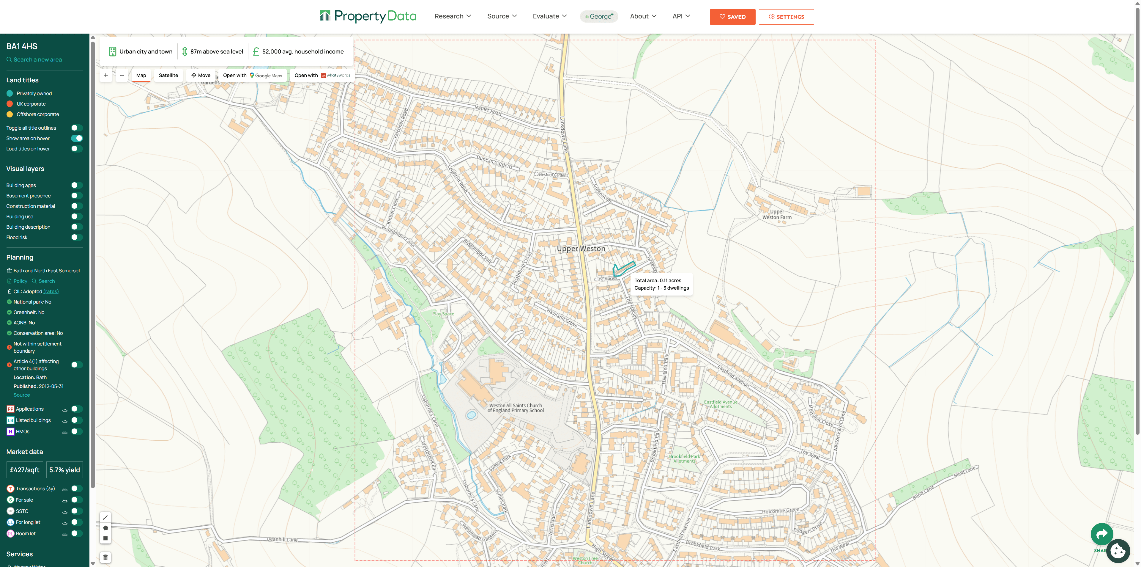 Step #10: Click on the land parcel covering the garages to load its details in the right sidebar