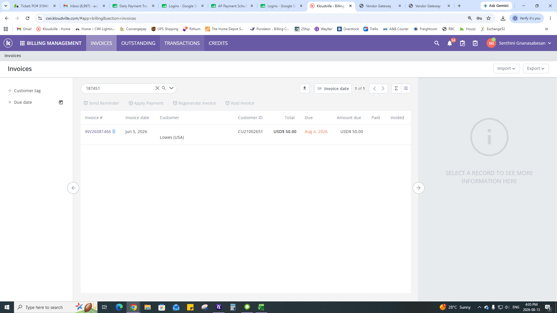 Step #10: Back in Kloudville's Billing Management, click TRANSACTIONS.