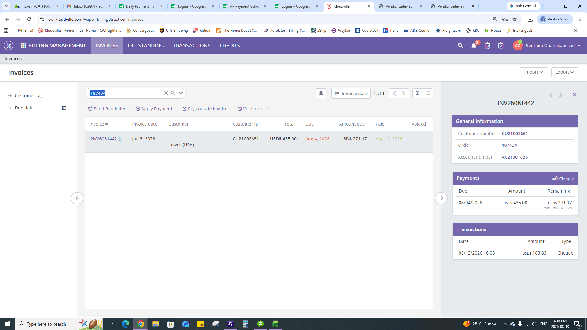 Step #24: Search for and double-click the partially paid invoice.