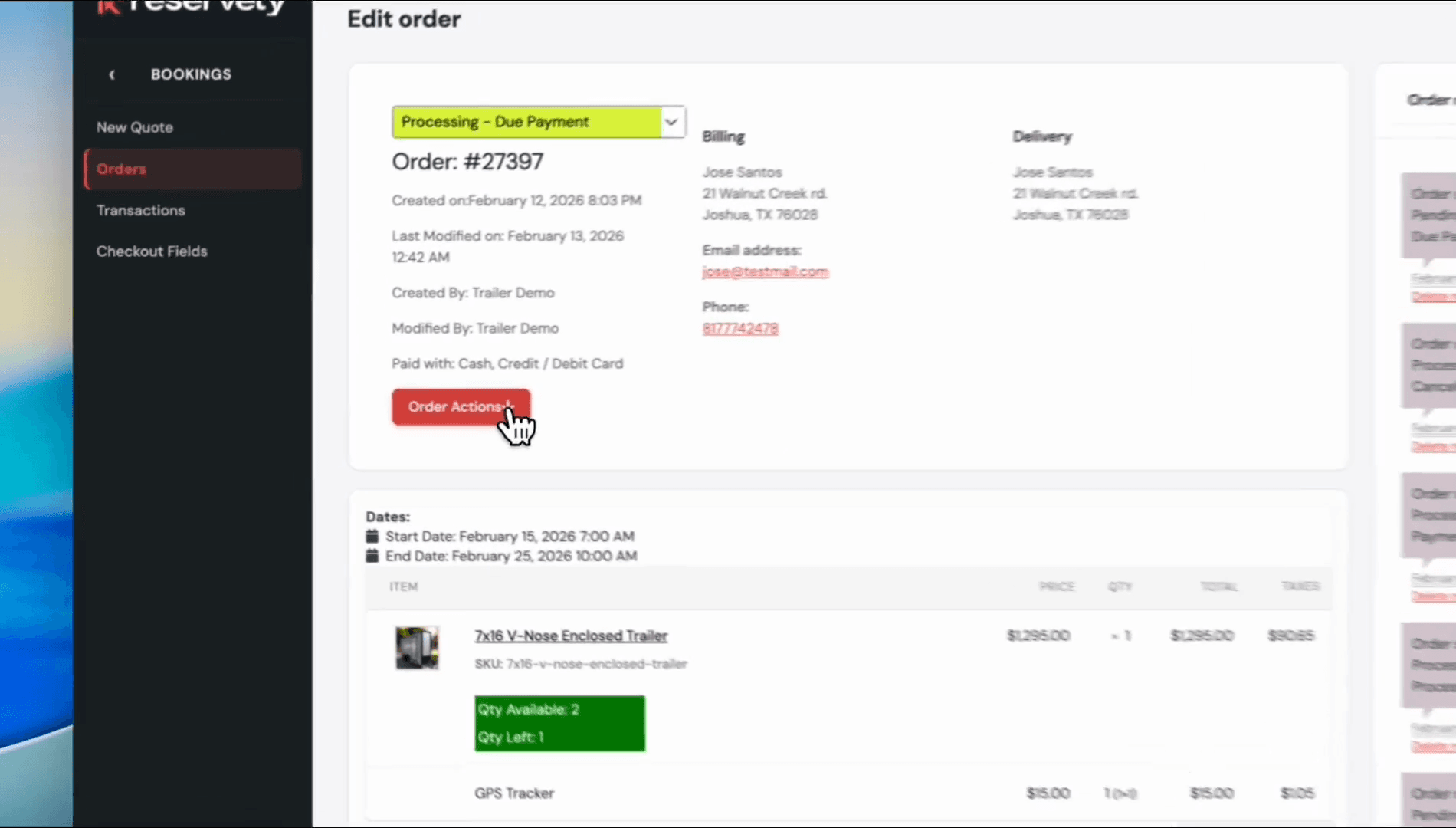 Step #9: Click on Order Actions.