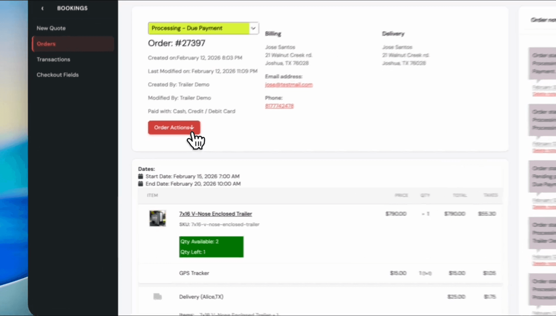 Step #3: Click the Order Actions button.