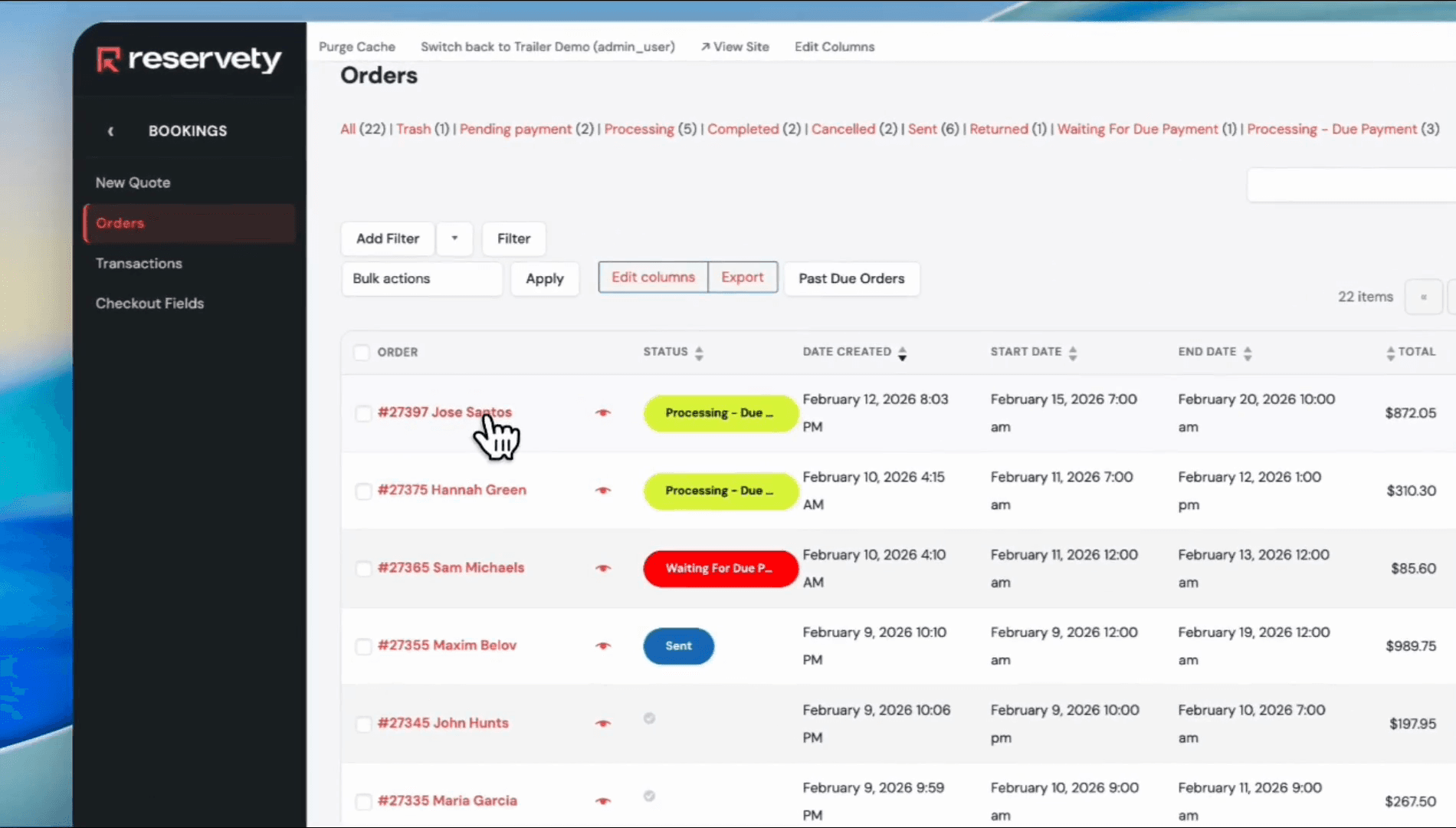 Step #2: Select the order you want to extend.