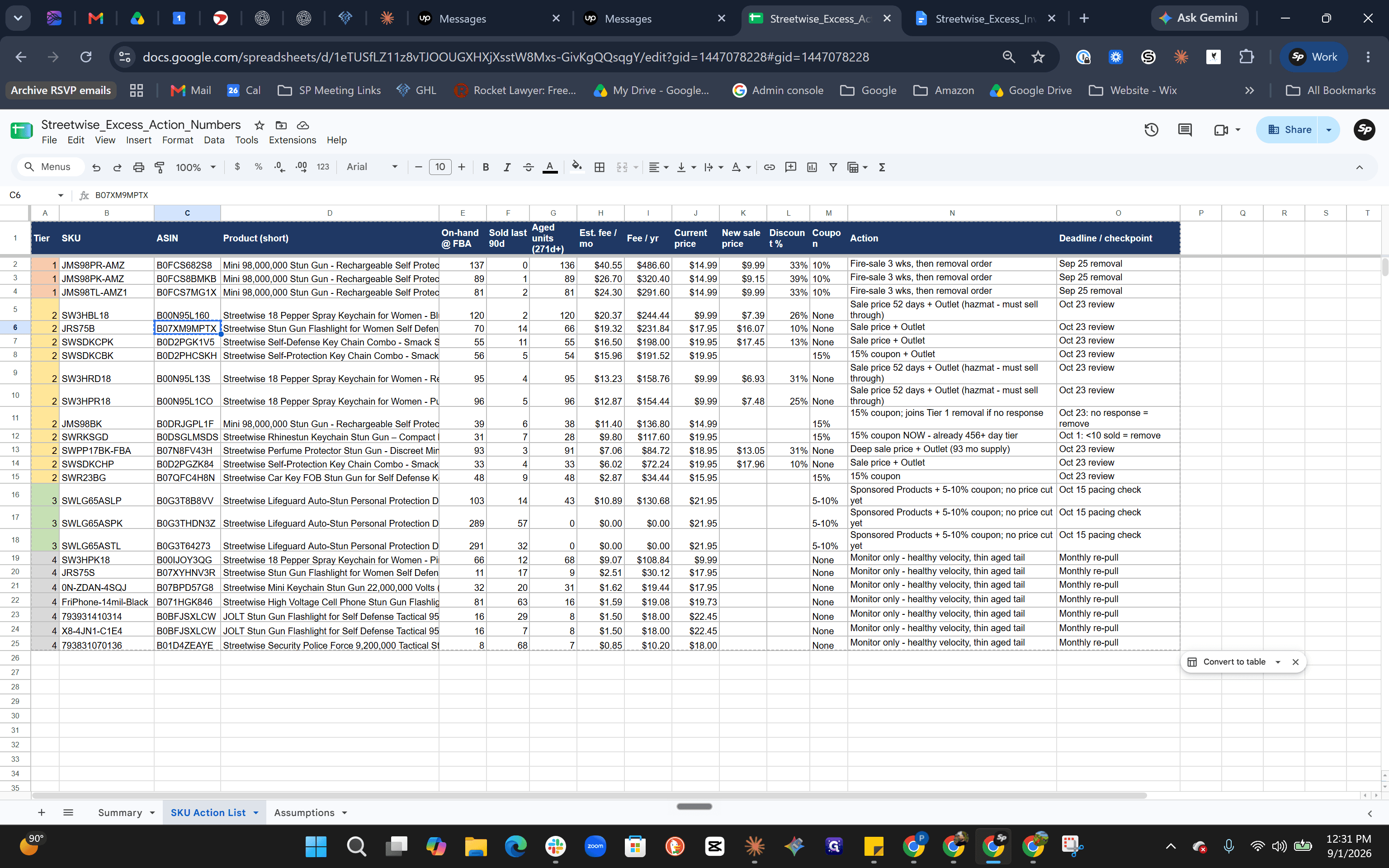 Step #5: Select the target ASIN row in the generated spreadsheet to inspect item-level proposals.