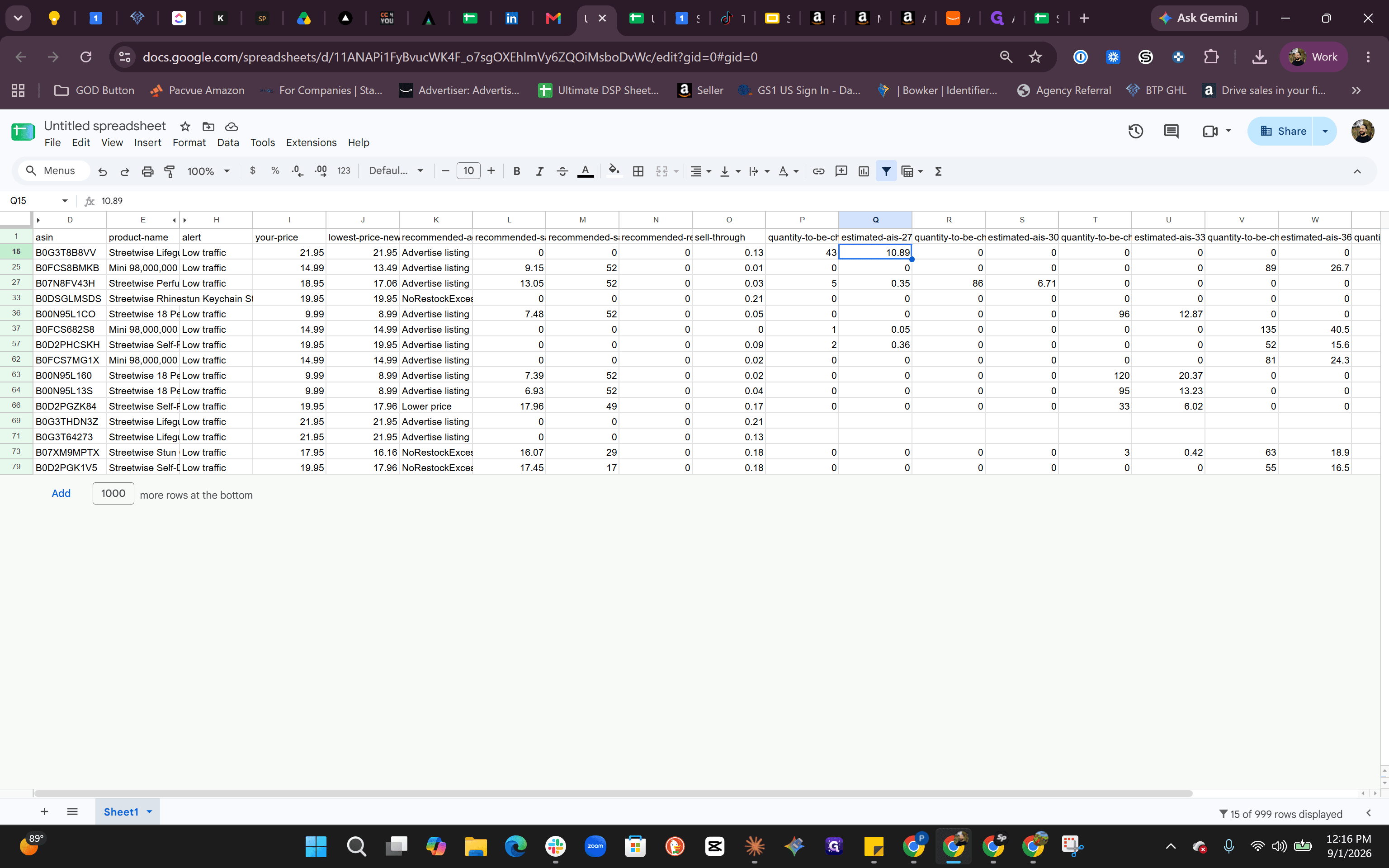 Step #3: Inspect the estimated excess storage fee columns to identify high-cost aging products.