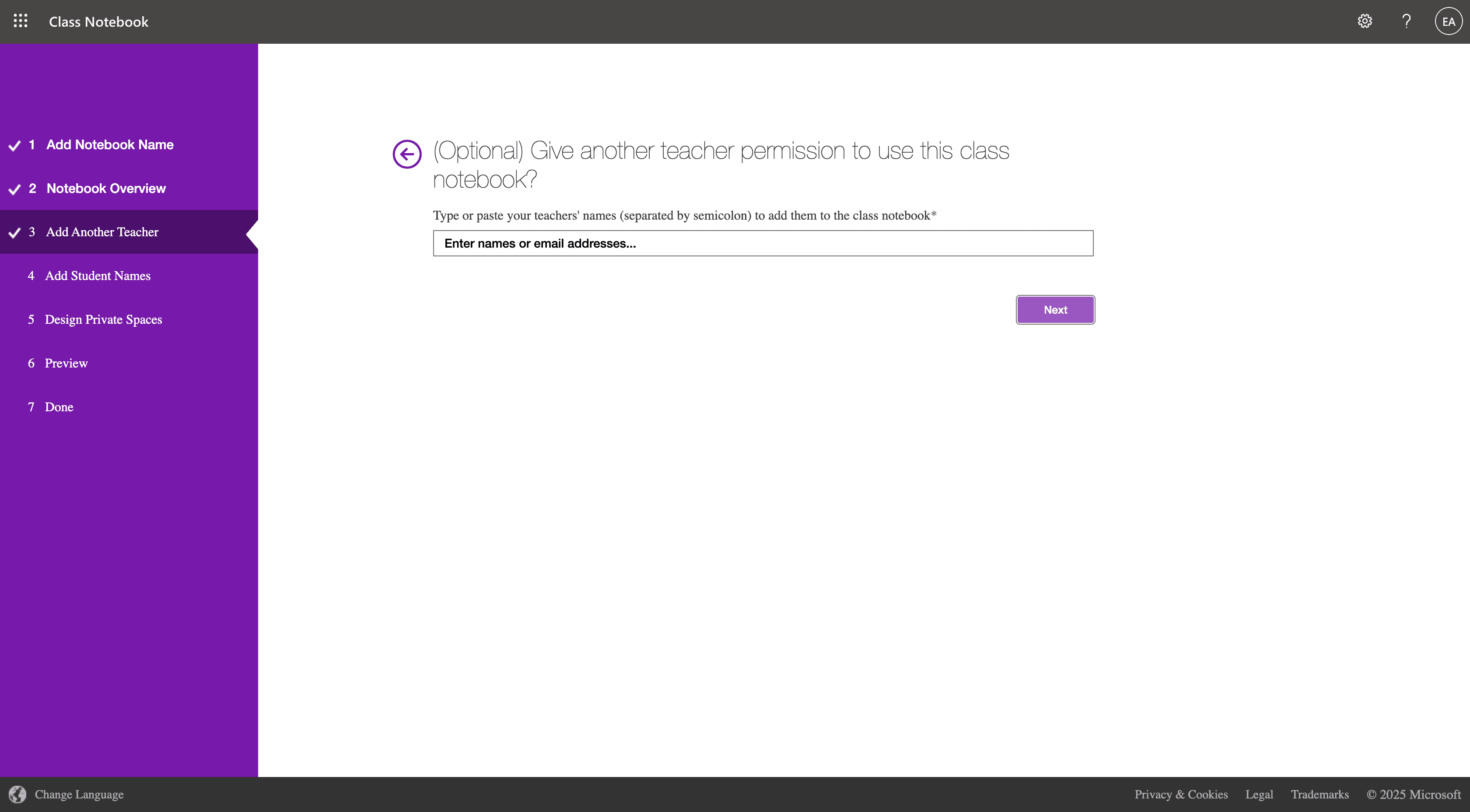 Step #5: Under Add Another Teacher, click on Next. Optionally you can add a co-teacher.