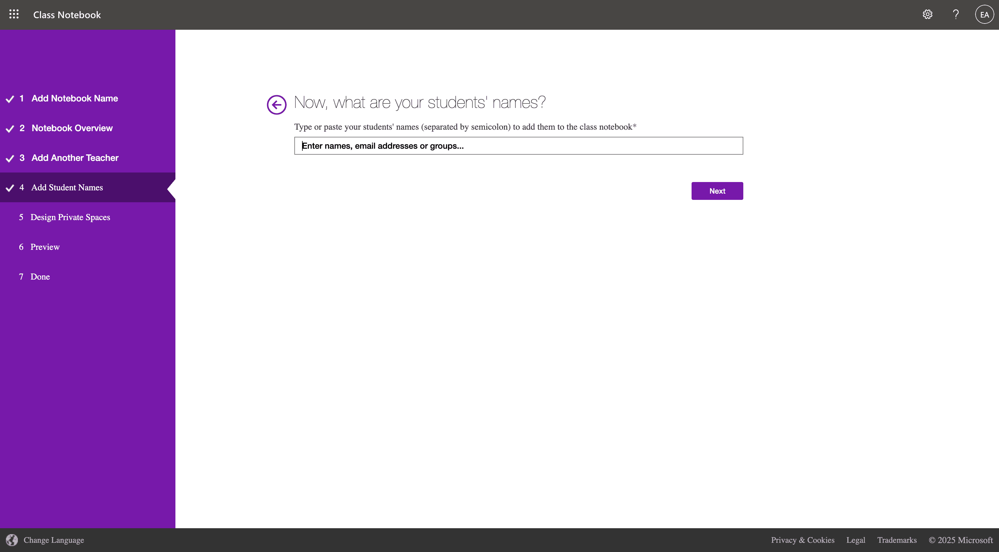 Step #6: Under Add Student Names, add your students to the list. Once done, click Next.
