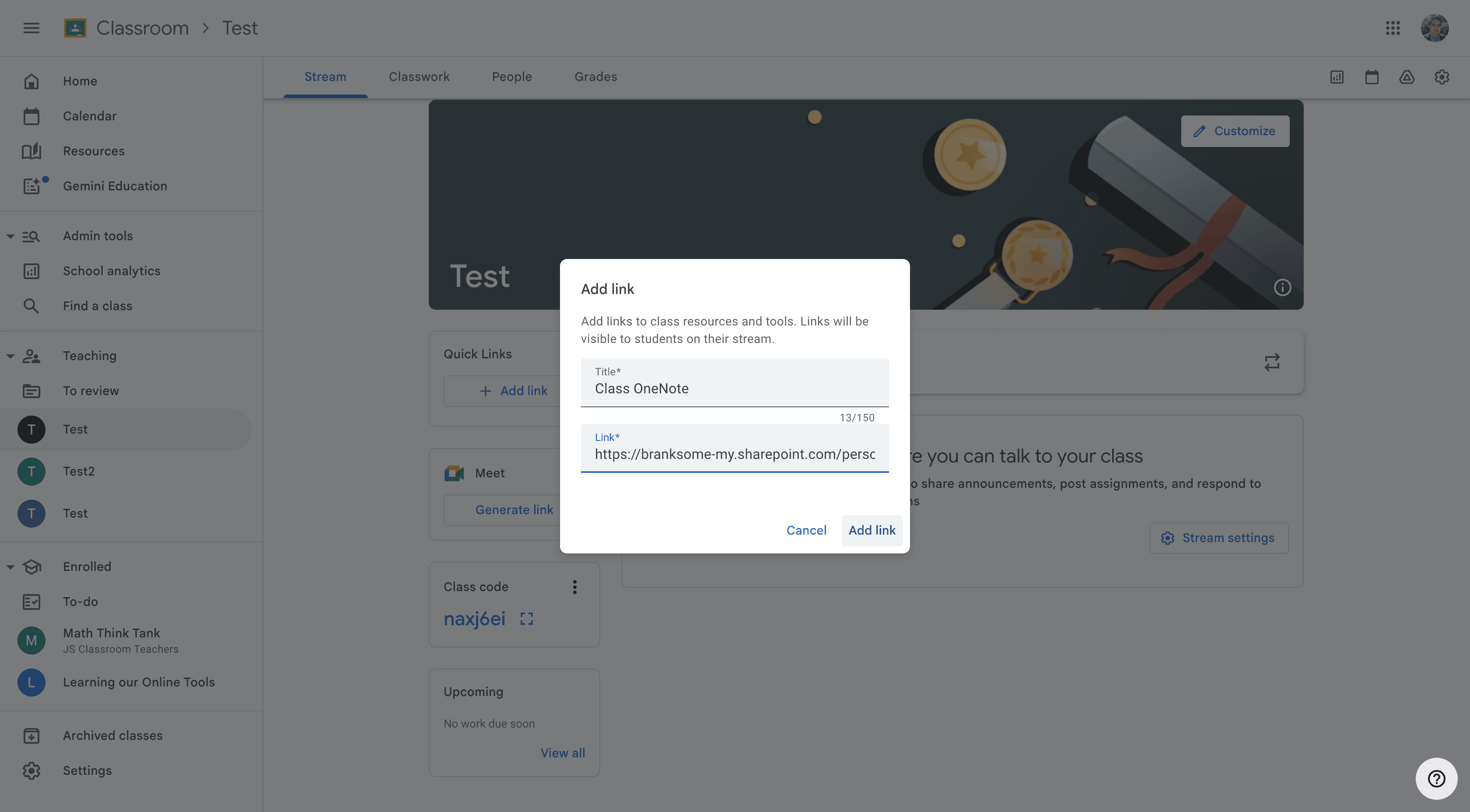 Step #13: Under Link, paste the link you copied in step 9. Finally, click Add link.