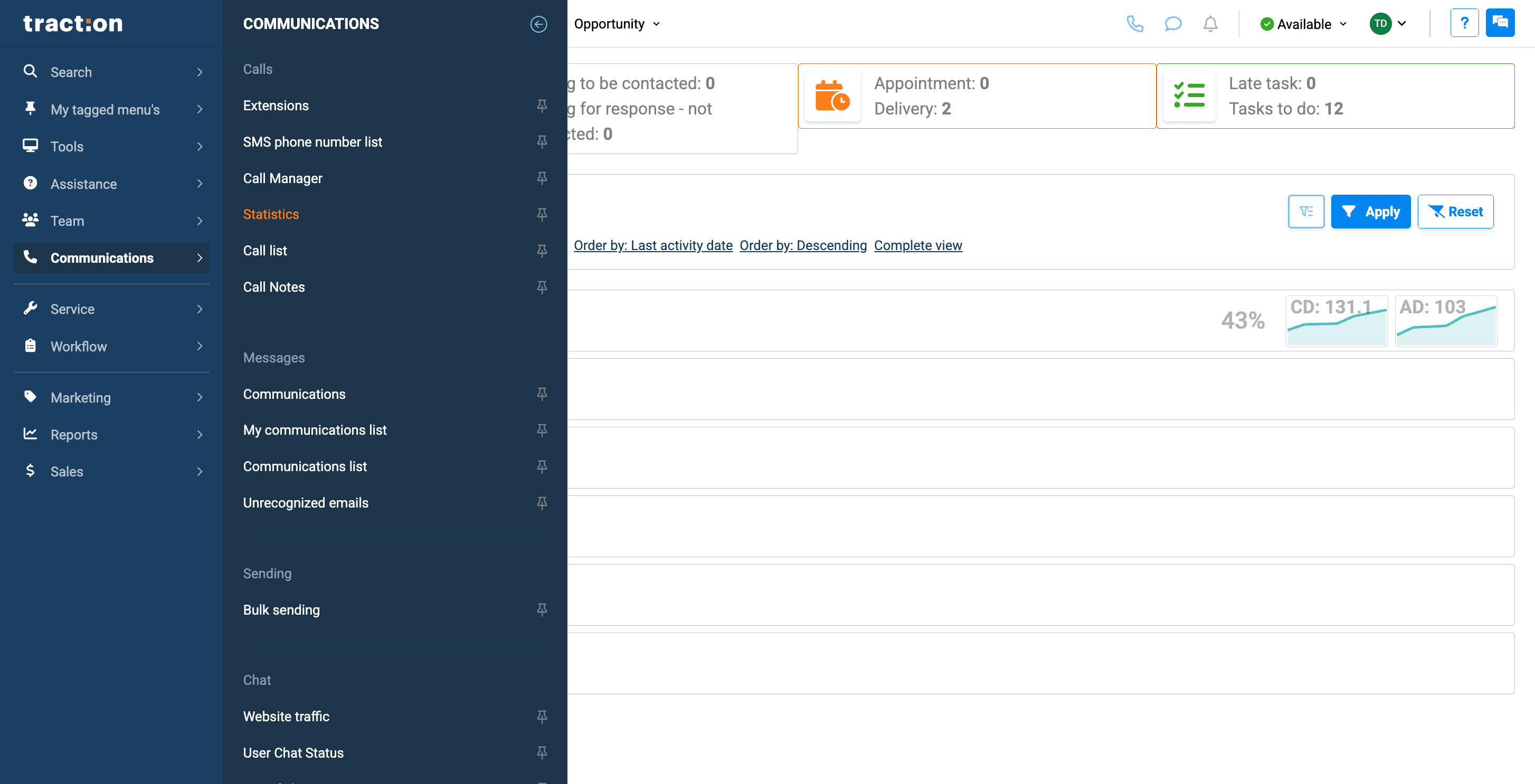 Step #2: Under Calls, click on Statistics.