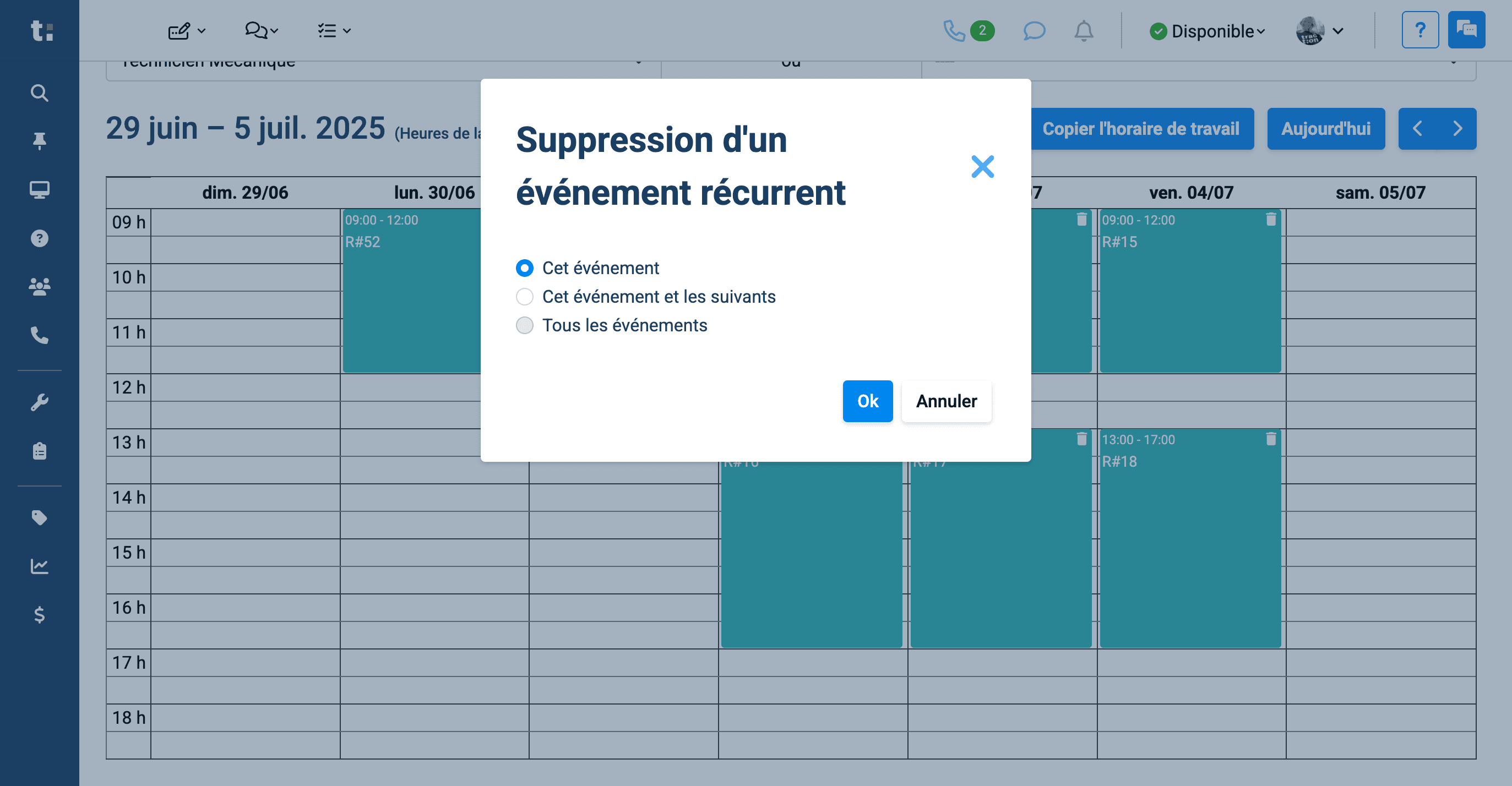 Step #11: Une fenêtre s'ouvrira et vous pourrez choisir de supprimé la sélection seulement, la sélection et les suivantes ou tous les événement.