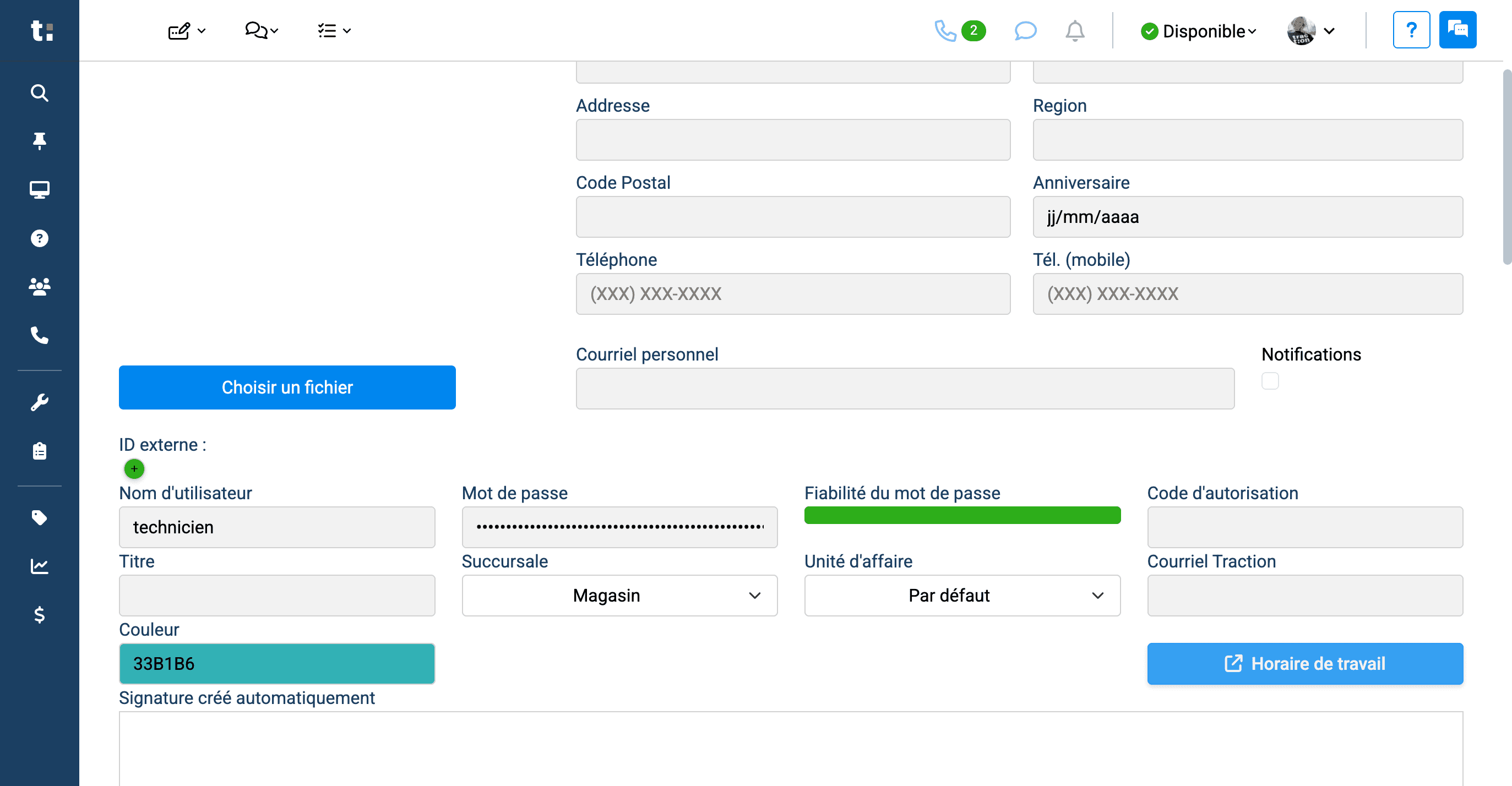 Step #5: Défilez vers le bas et cliquez sur "Horaire de travail" à droite