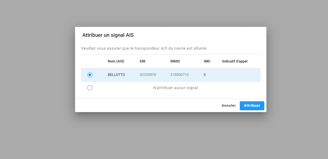 Step #7: Sélectionnez le signal AIS et cliquez sur « Assigner ».