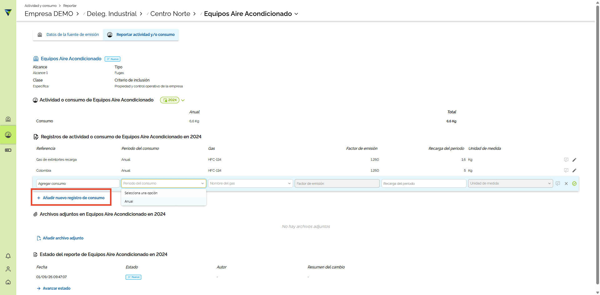 Step #2: Hacer click en "+Añadir nuevo registro de consumo".