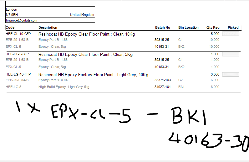 Step #8: Note down which bin you picked from and the Batch number on your pick sheet.