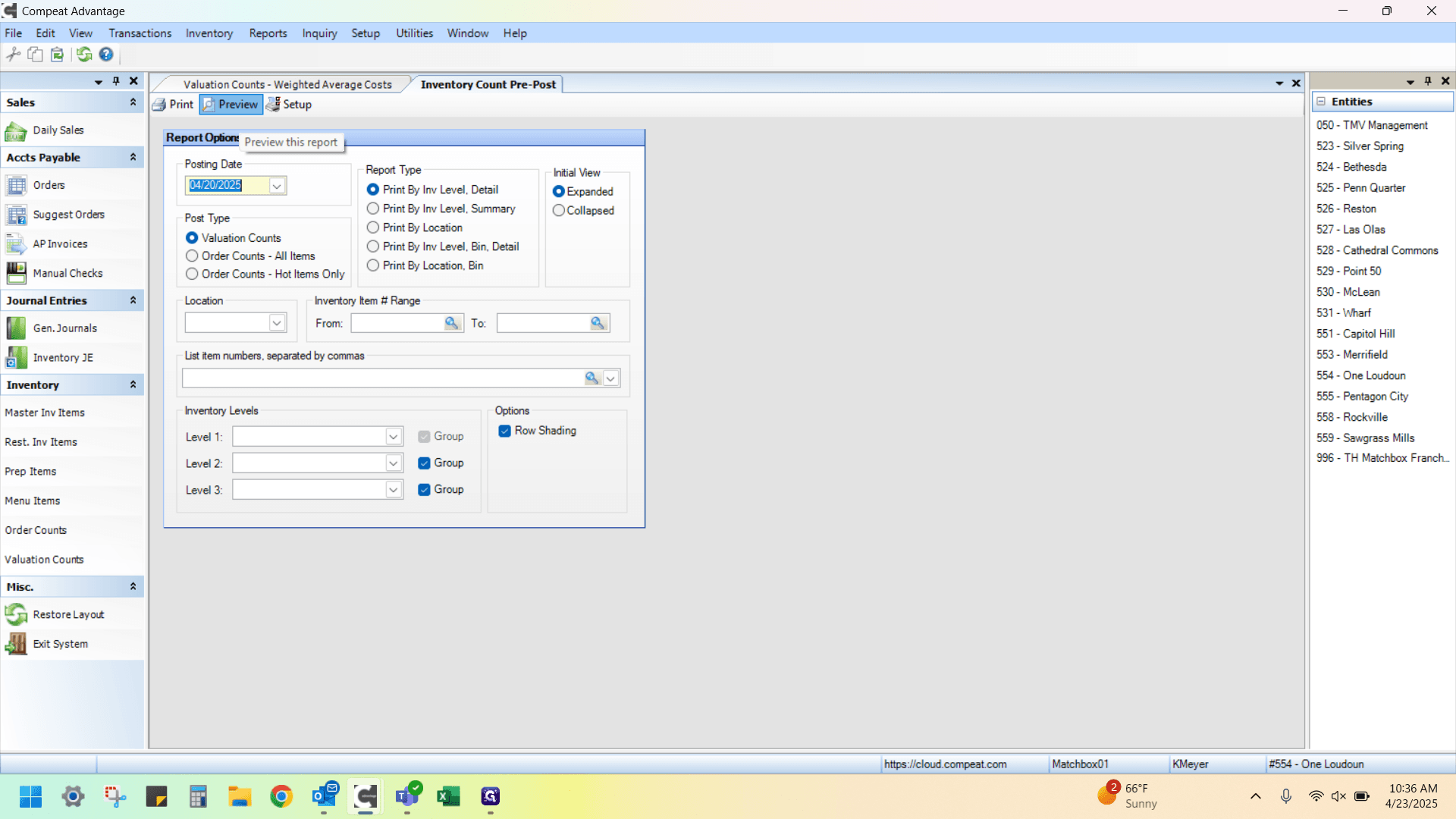 Step #5: The report options auto populate and you can leave them as they are. Click Preview to display the report on the screen. Click on "Preview"