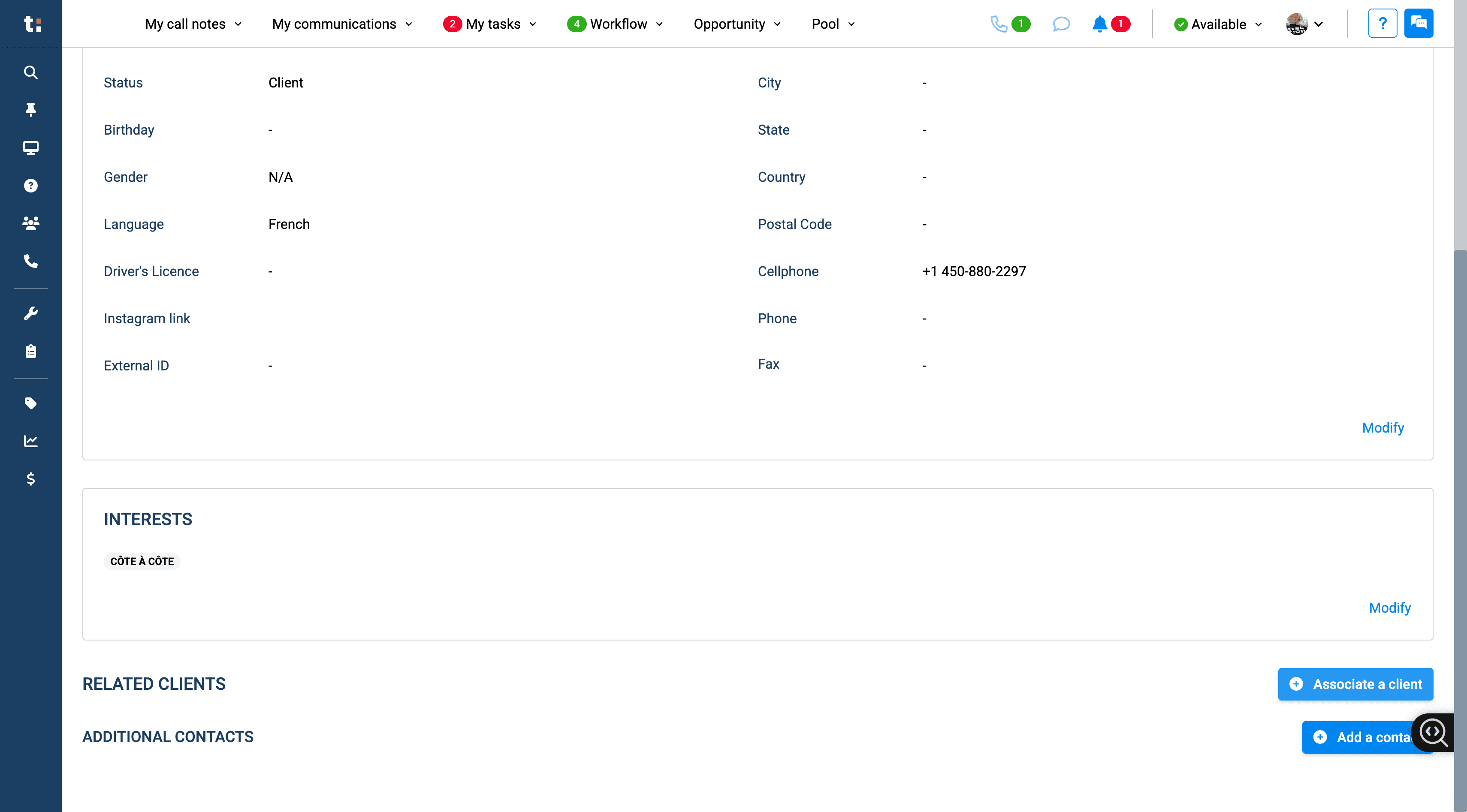 Step #4: Click on " + Associate a client" Button