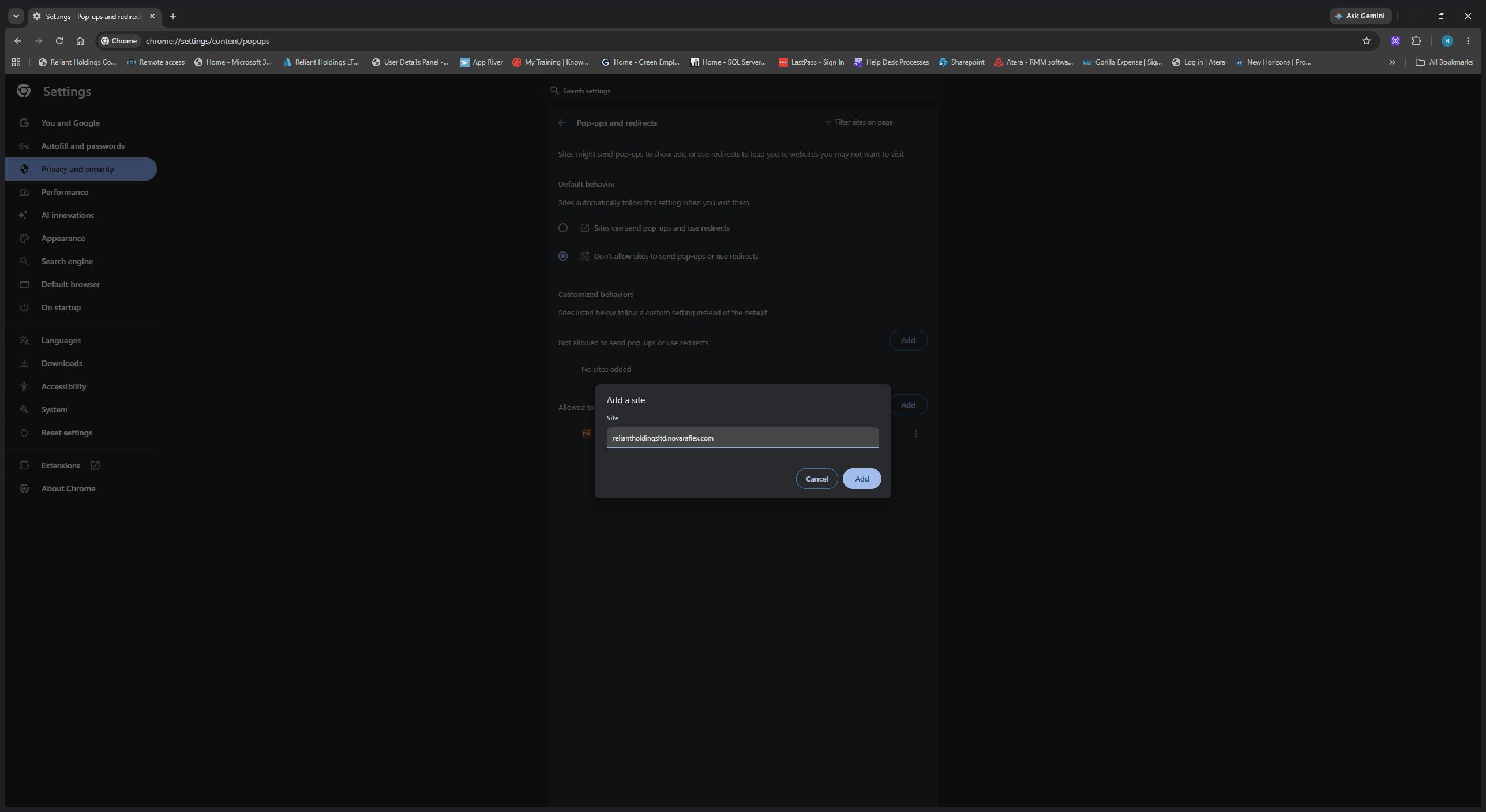 Step #6: Click Add to confirm and save the exception for this site.