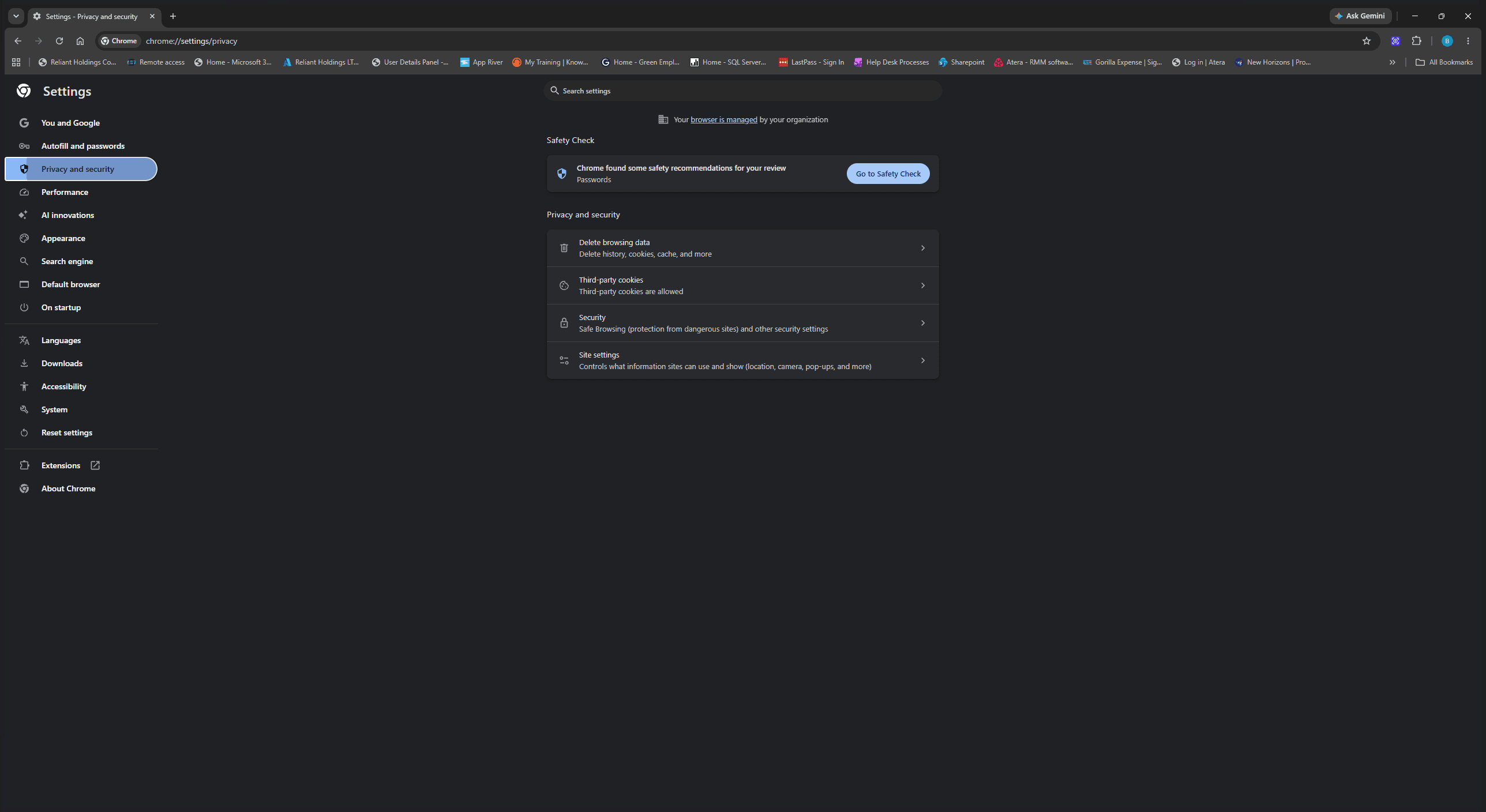 Step #1: Select Privacy and security from the left-hand navigation menu.