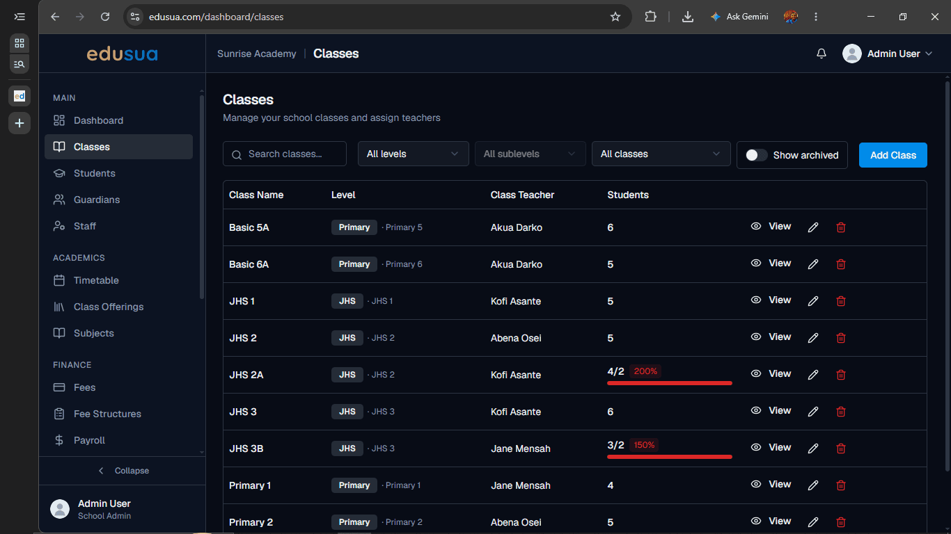 Step #1: Click Add Class.