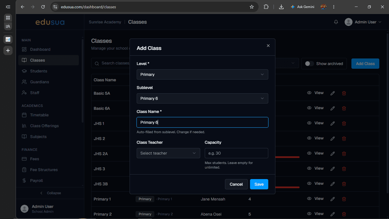 Step #6: Click the Class Name field and enter a name.